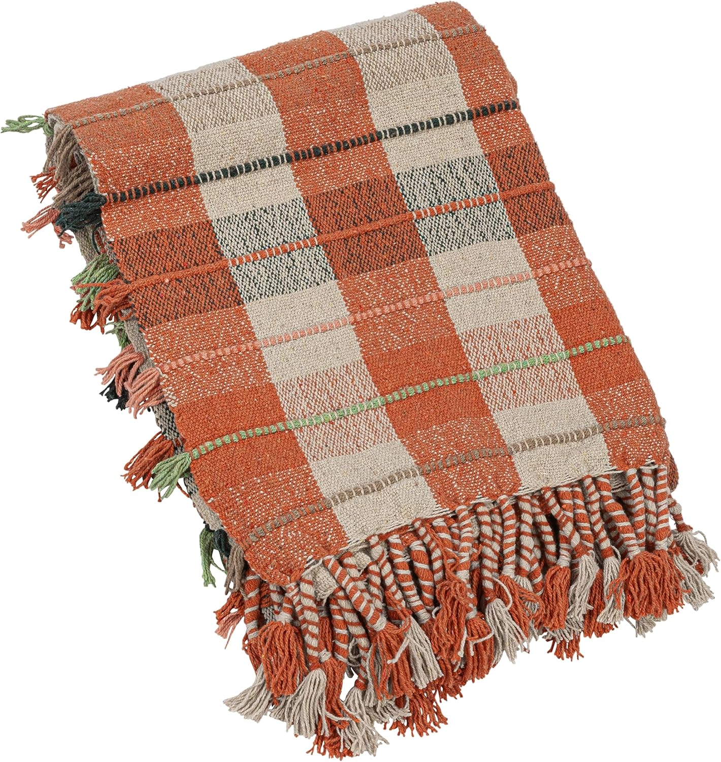 Creative Co-Op Woven Recycled Cotton Blend Throw Blanket with Plaid Pattern and Braided Fringe, Multicolor - Image 9