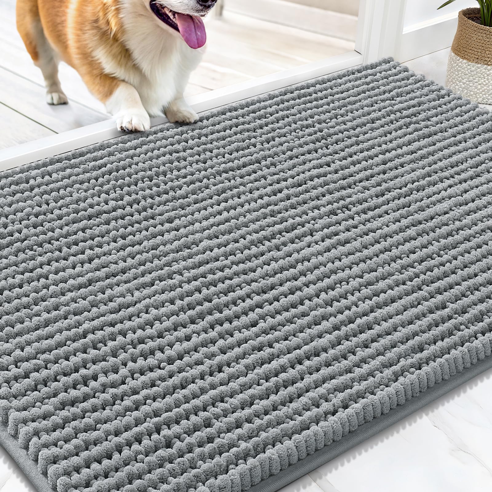 OLANLY Dog Door Mat for Muddy Paws 30x20 Ultra Absorbent Chenille Mud Doormat Non-Slip Washable and Dirt Trapping