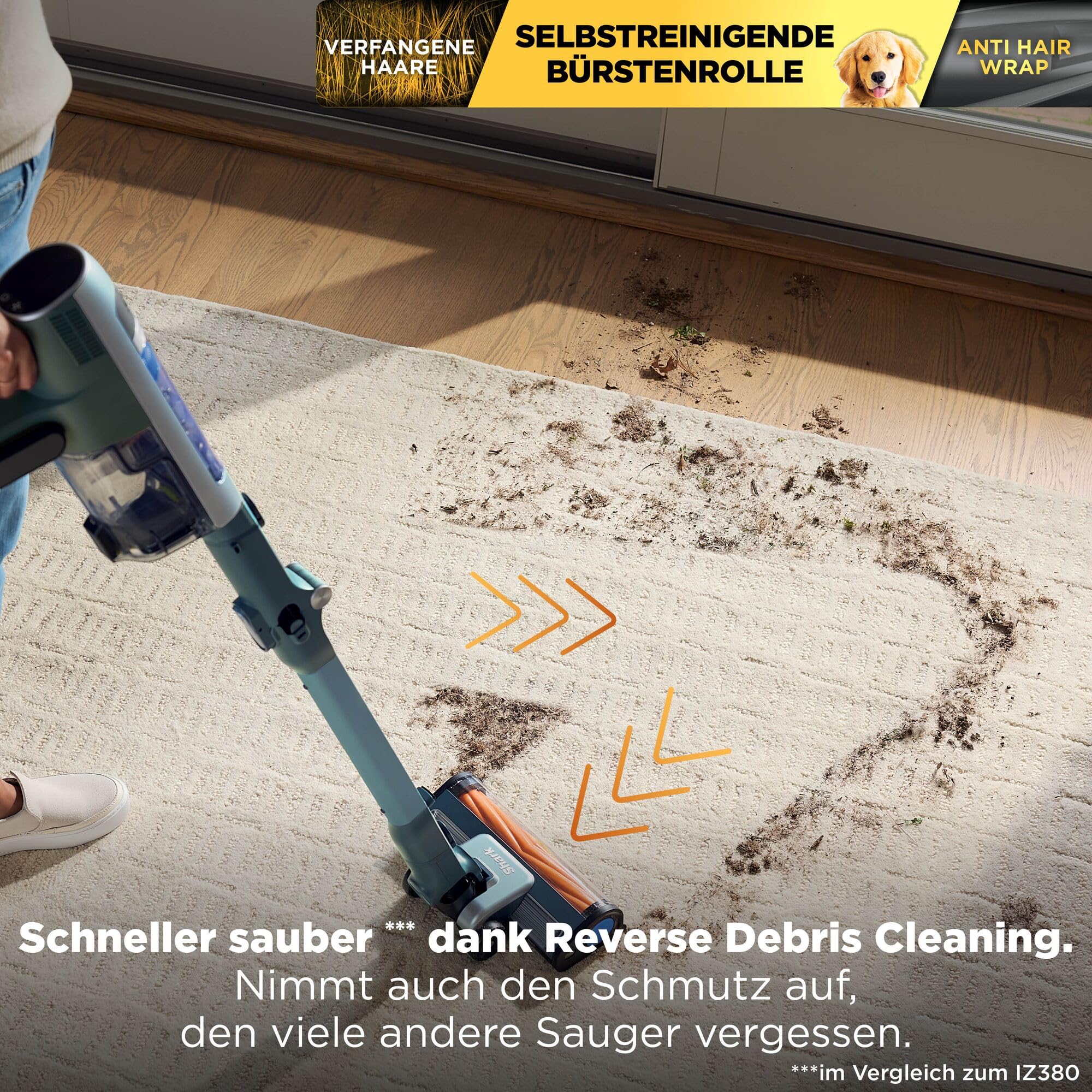 Shark Detect Speed Clean & Empty Pet Pro Akku-Staubsauger, Reverse Clean, bis zu 60 Minuten Laufzeit, inklusive selbstentleerender Ladestation und Tierhaaraufsatz, Salbeigrau IA3243EUT