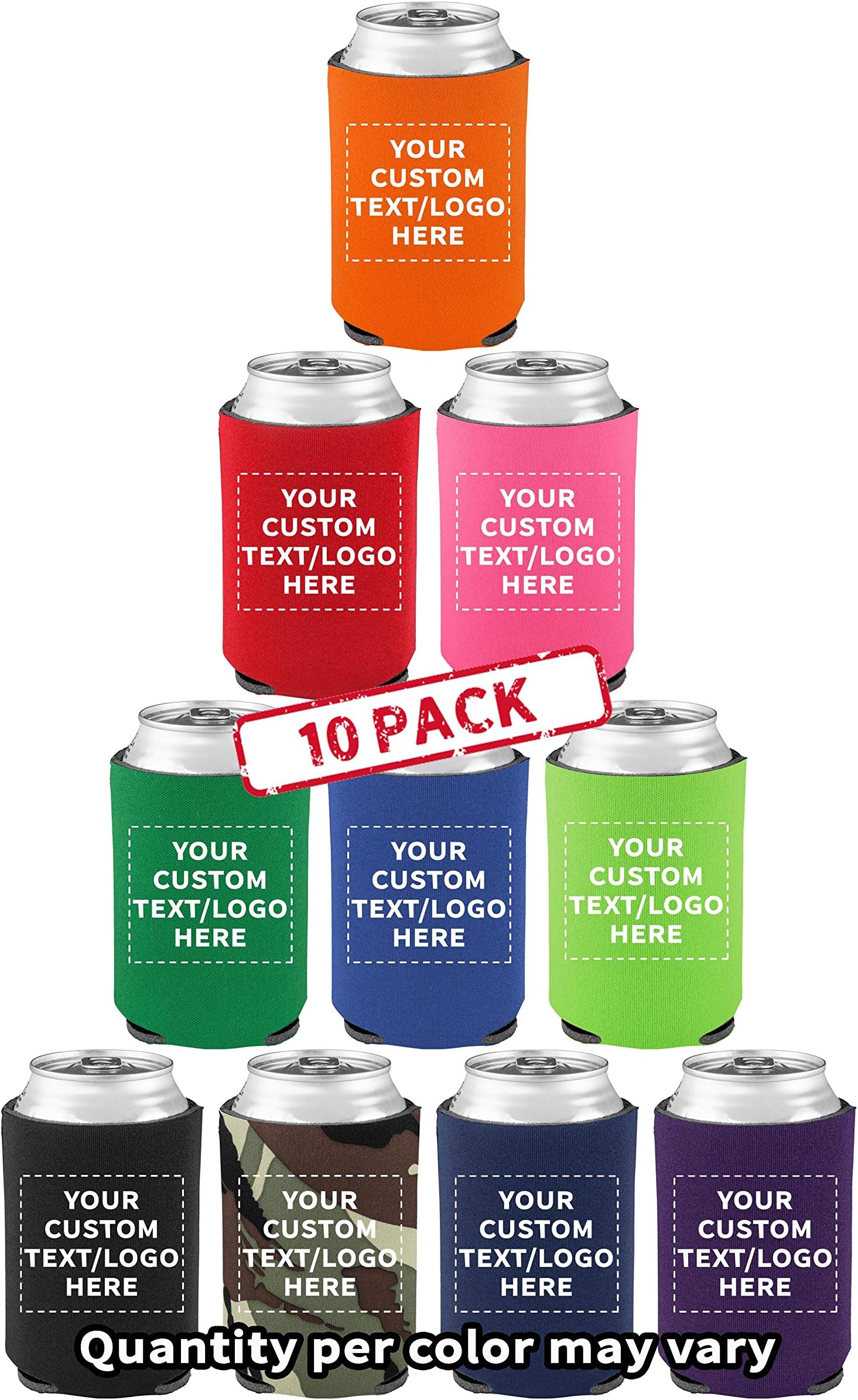 Custom Assorted Collapsible Can Coolers Set of 10, Personalized Bulk Pack - Keeps Your Drink Cold, Great for Beer, Soda and other Beverages - Assorted