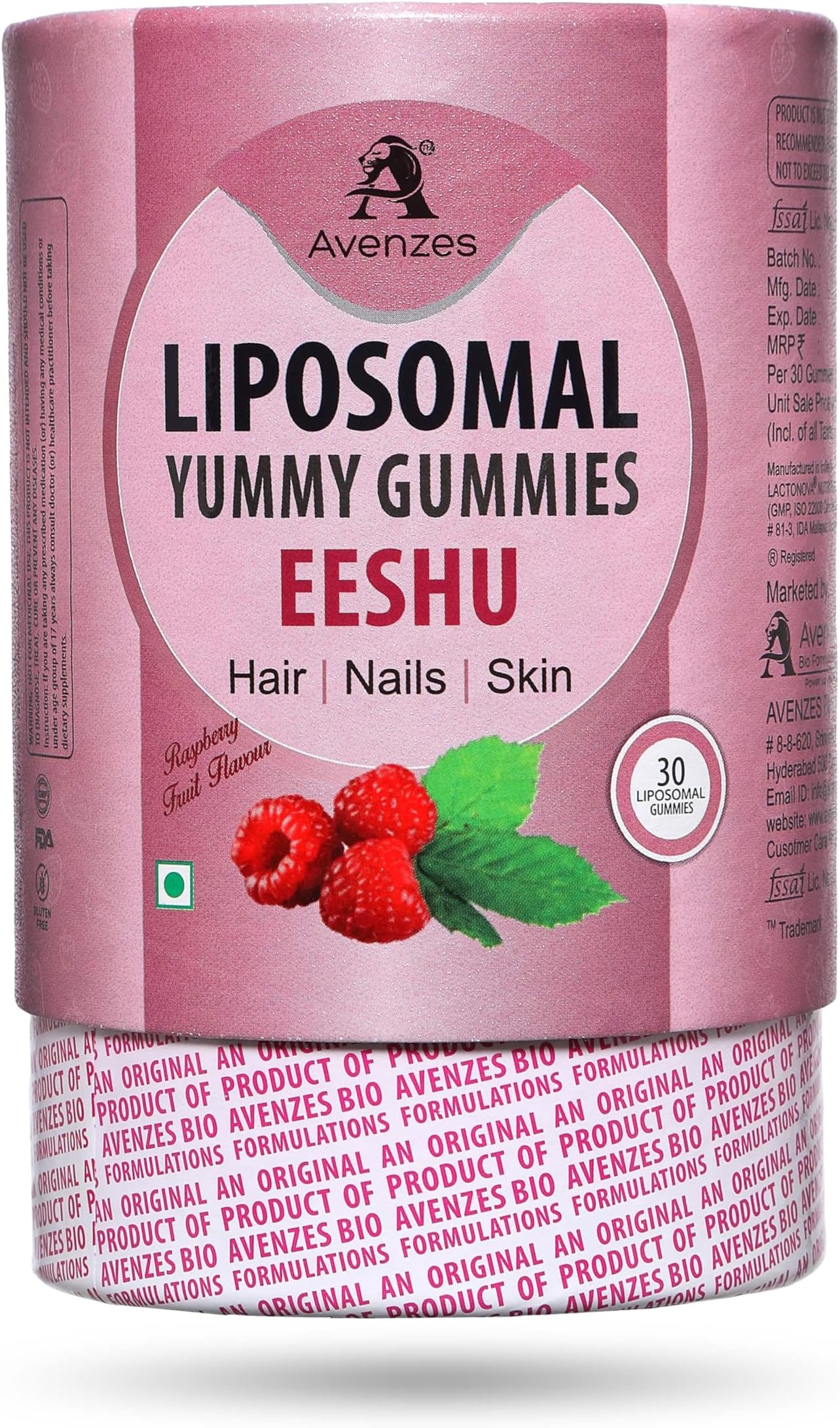 Liposomal Yummy Gummies Eeshu For For Strong, Healthy Hair, Glowing Skin & Strengthen Nails| Liposomal With 28 ingredients | Raspberry Flavor | 0 Side effects, 0 Sugar, Vegan | 30 Days Pack (30 count (Pack of 1))