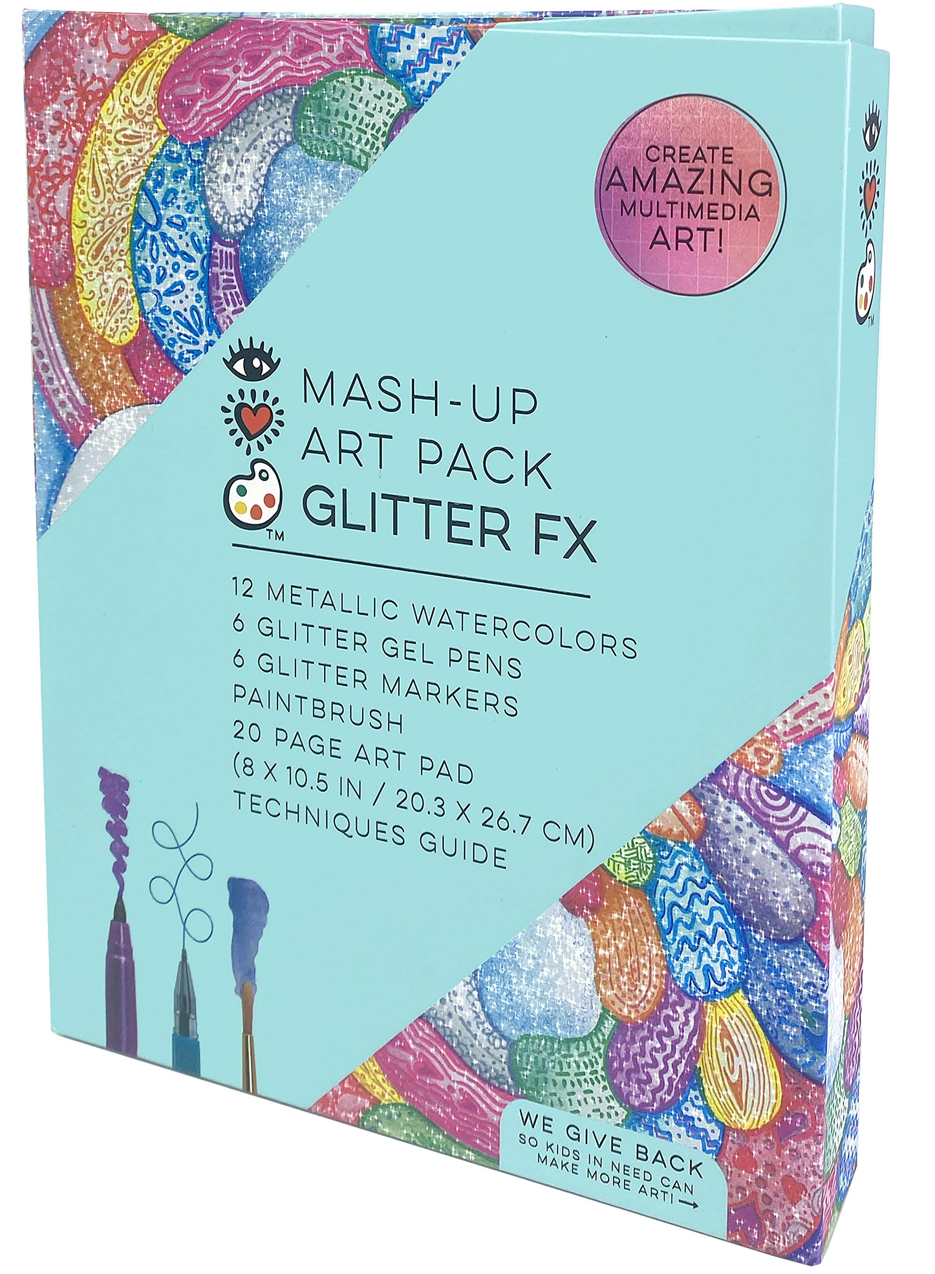 Bright Stripes iHeartArt Kids Art Set: Travel Coloring Kit for Kids Drawing Set for Kids Ages 8-12 - Metallic Watercolors, Glitter Gel Pens, Markers, Paintbrush, 20 Page Art Pad, Painting Set for Kids