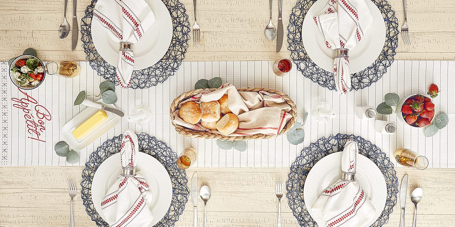 DII What's Cookin' Collection Tabletop, Reversible Table Runner, 14x108, Bon Appetit