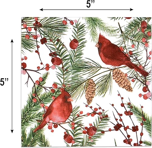 Miniatura 2 de Gift Boutique - 100 Servilletas de Cóctel de Navidad Cardinal para Bebidas de 3 Capas Desechables de Papel, Servilletas Decorativas Elegantes de