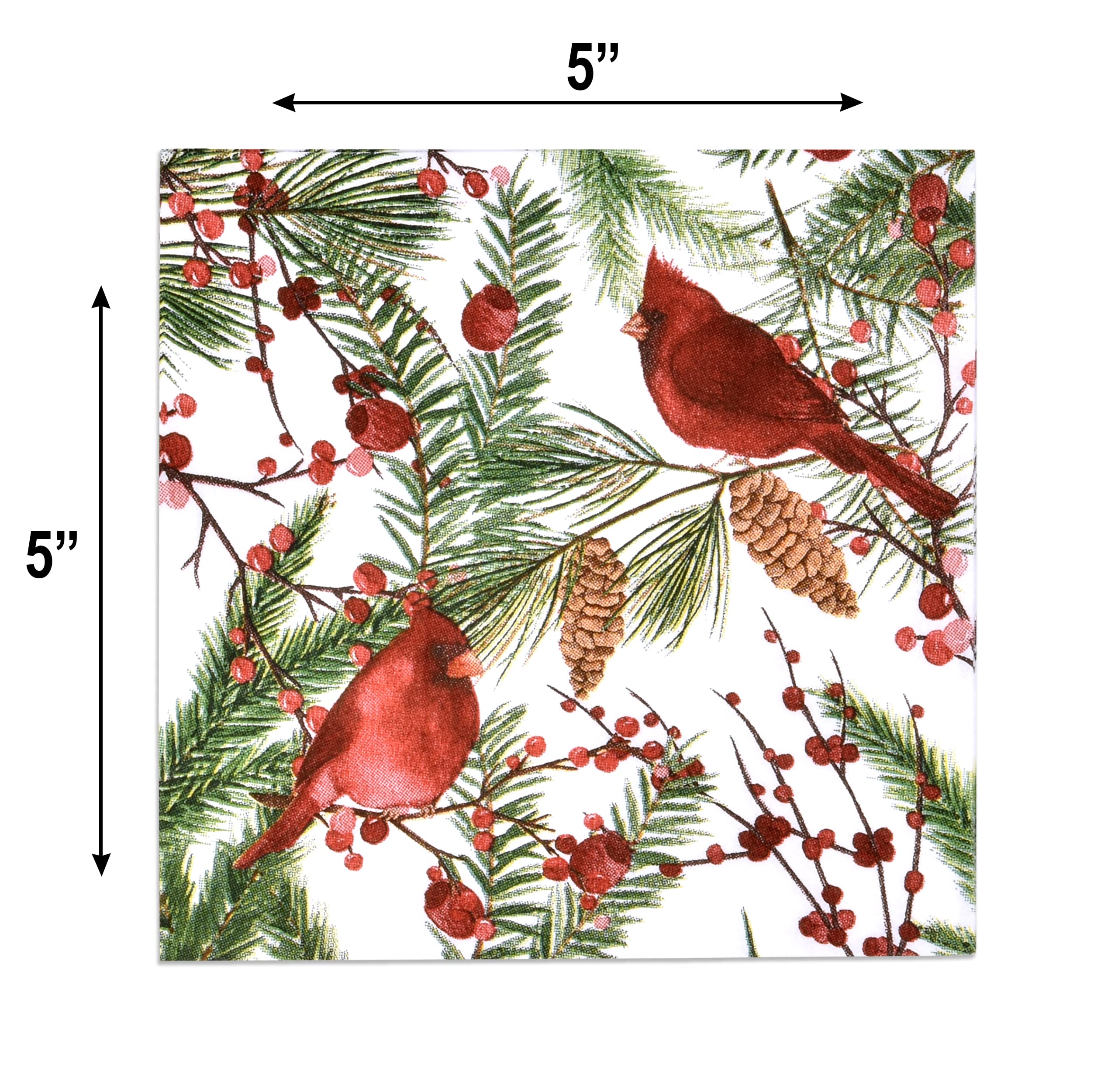 100 Christmas Cardinal Cocktail Beverage Napkins 3 Ply Disposable Paper Decorative Elegant Holiday Xmas Red Cardinals Birds Dessert Dinner Hand Napkin for Winter Wedding Party Supplies Tableware Decor