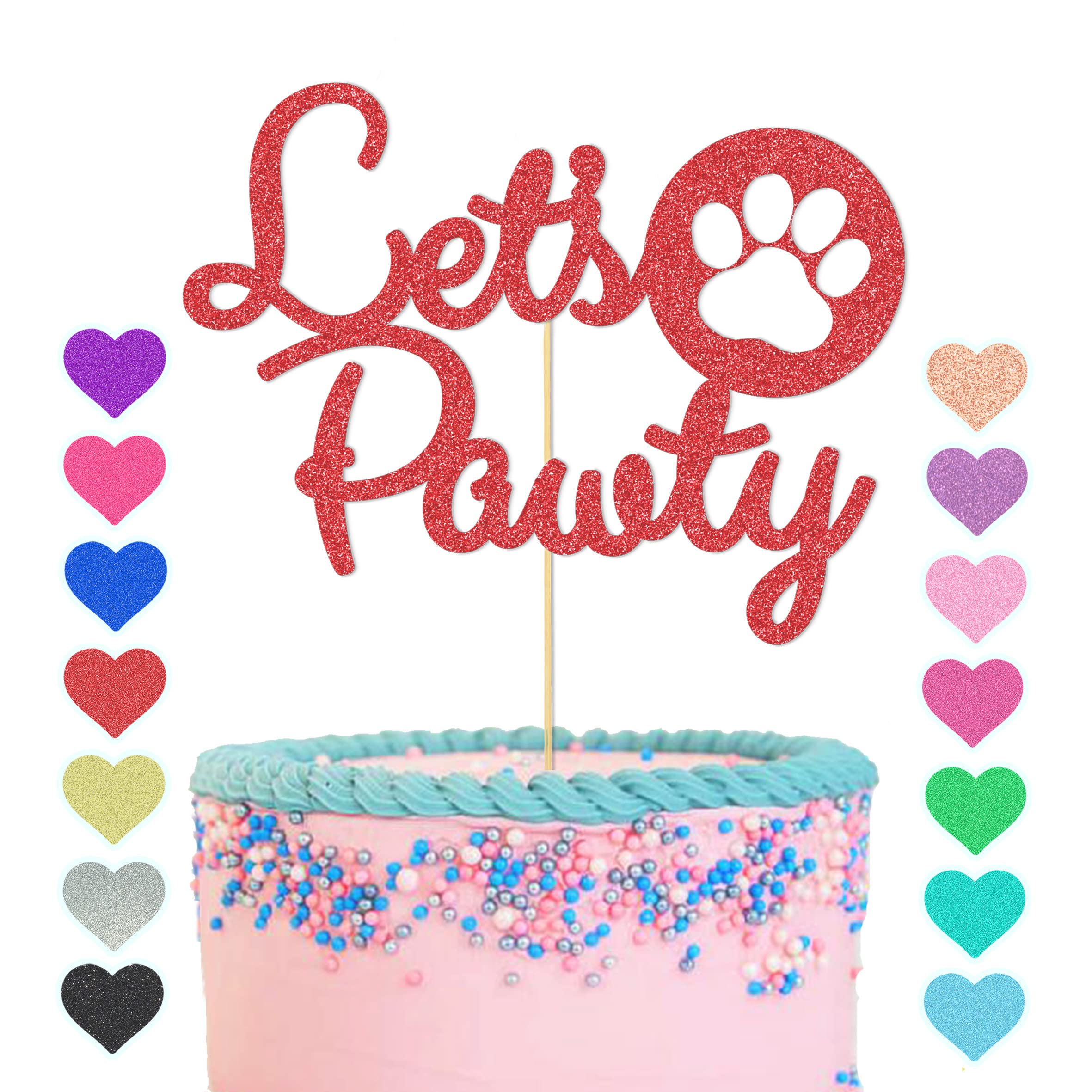 Gutegifts Boys Red Gutegiftset Lets Pawty Cake Topper - Pet Dog Birthday Cake Decoration, Puppy Girls Birthday Party Cake Decoration, Multicolour Glitter Dog Theme Cake Supplies (Red)