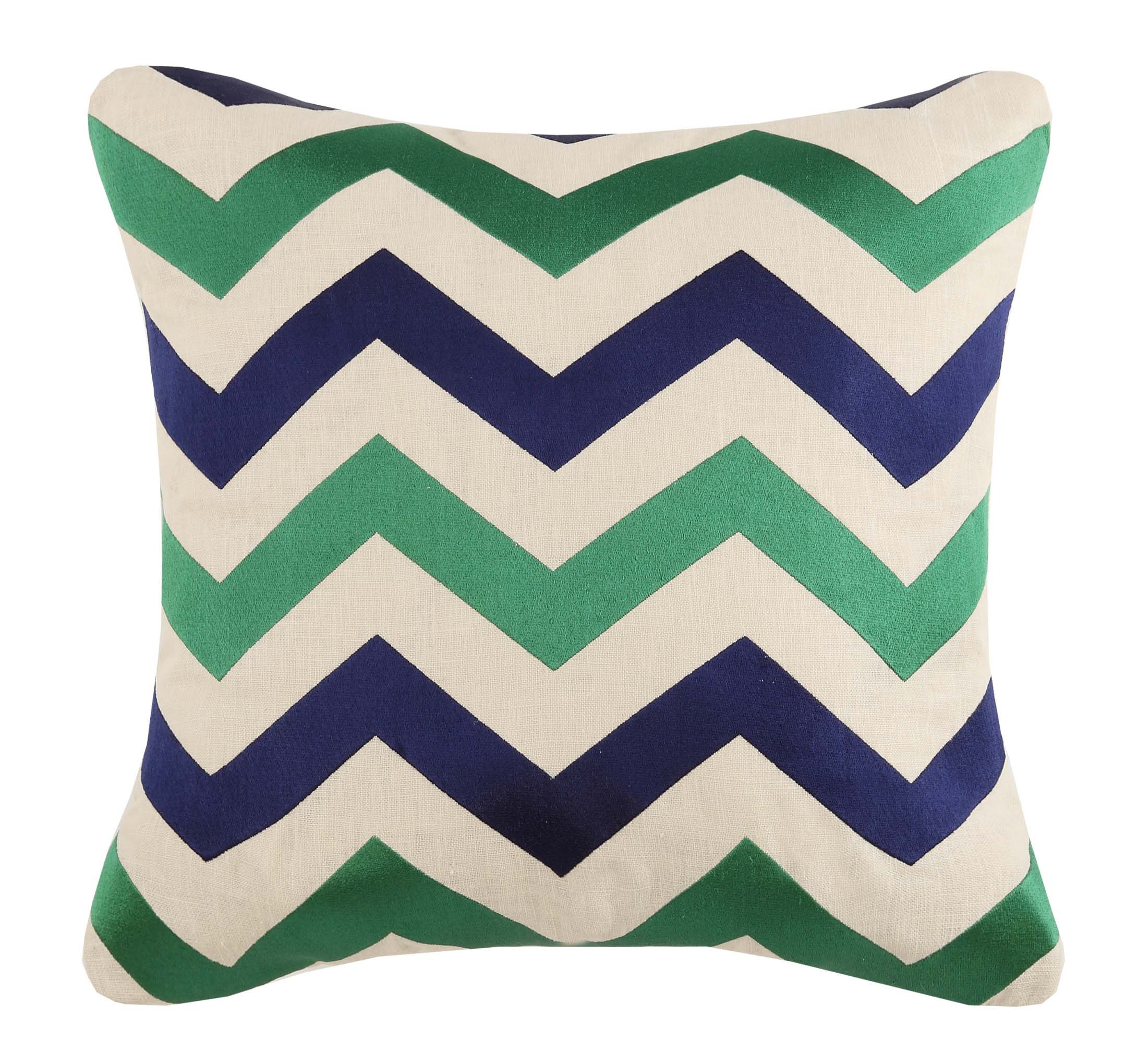 D.L Rhein Multi Chevron Embroidered Linen pillow, 20x20 Inch , Green/Navy