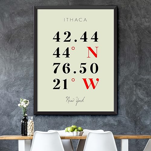 Miniatura 5 de Mapa de Ithaca, New York, Coordenadas Multilíneas de Colores (8x10)