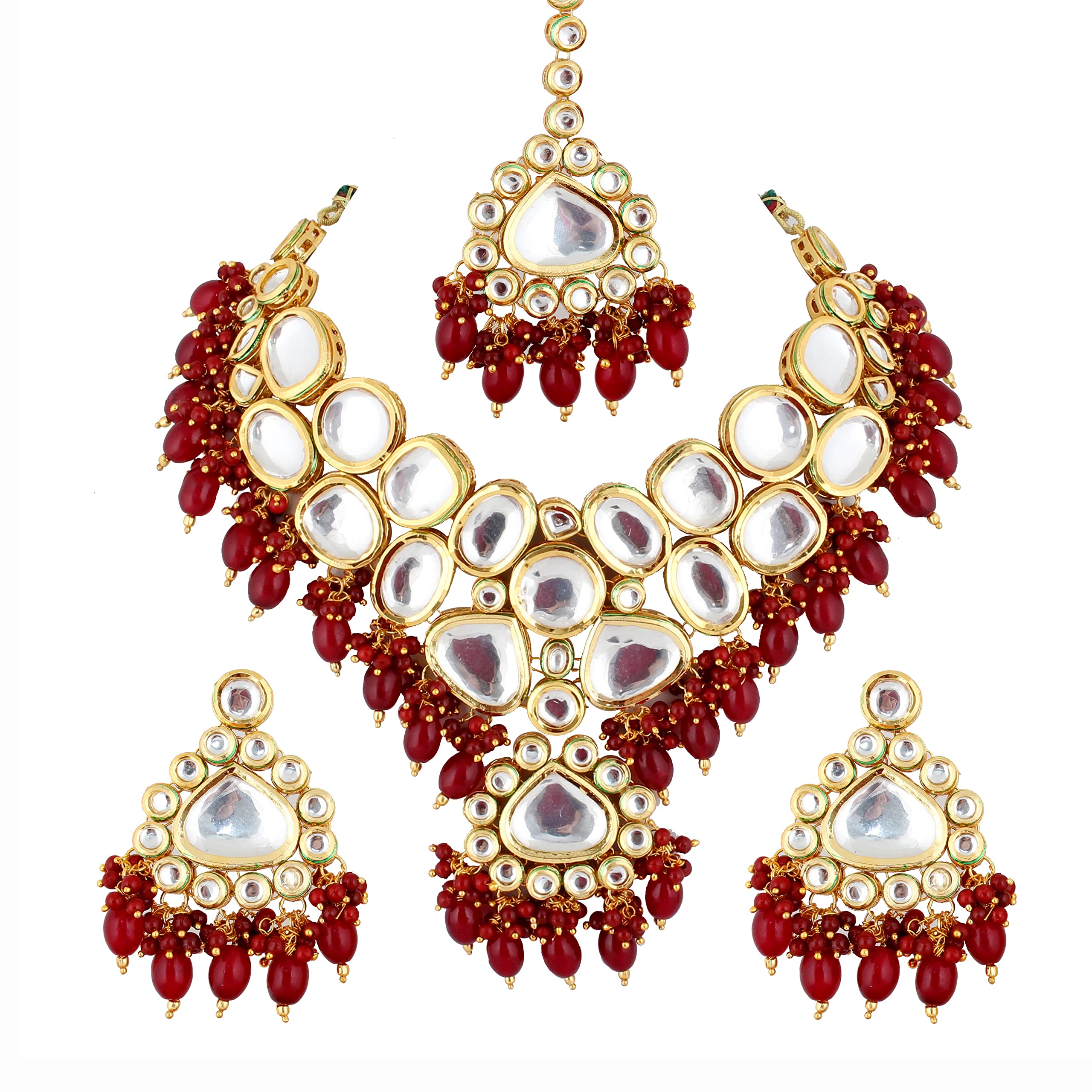Lucky Jewellery 18K Gold Plated Back Meenakari Maroon Color Pearl Uncut, Kundan Choker Necklace Set with Earrings and Mang Tika For Women & Girls (2916-M6SK-1674-M) (B0BCKSDL24) Amazon Price History, Amazon Price Tracker