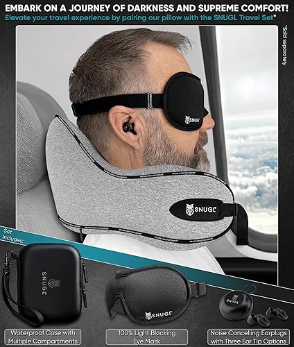 Miniatura 5 de SNUGL Almohada de viaje - Cojín de cuello de espuma viscoelástica - Almohada de vuelo  Almohada de cuello de apoyo para viajes  Almohada cervical de