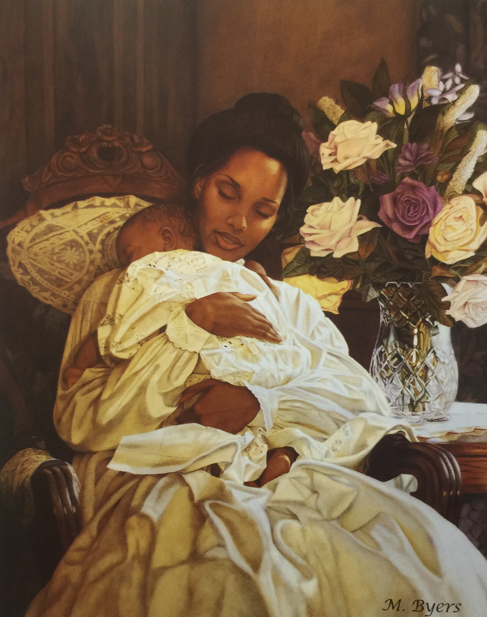 In Her Loving Arms (Mother & Child) - M.Byers 20x24 Unframed - African American Black Art Print Wall Decor Poster #10E1
