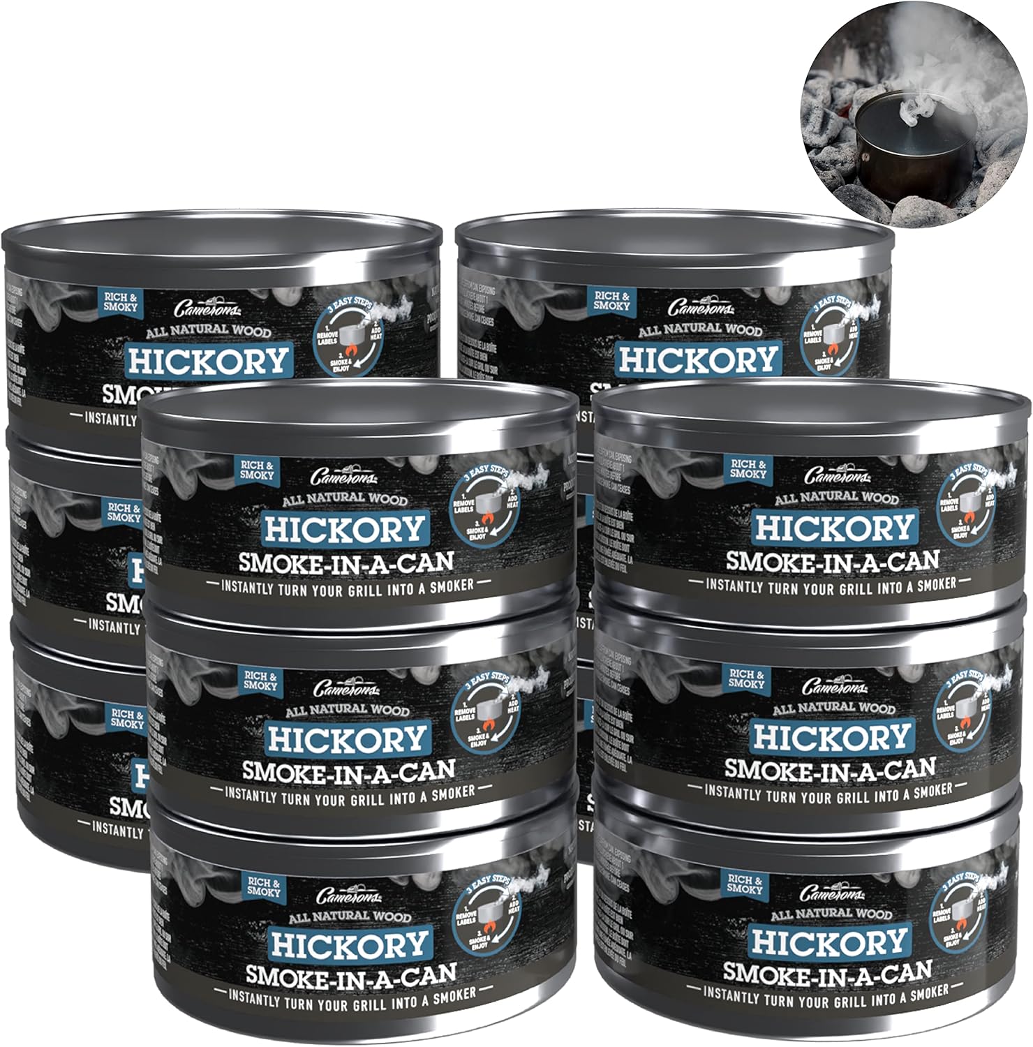 Grilling Smoke - Reusable Flavorwood BBQ Grill Smoke in a Can (12 Can Value Pack - Hickory) - Easily Infuse Natural Wood Flavor