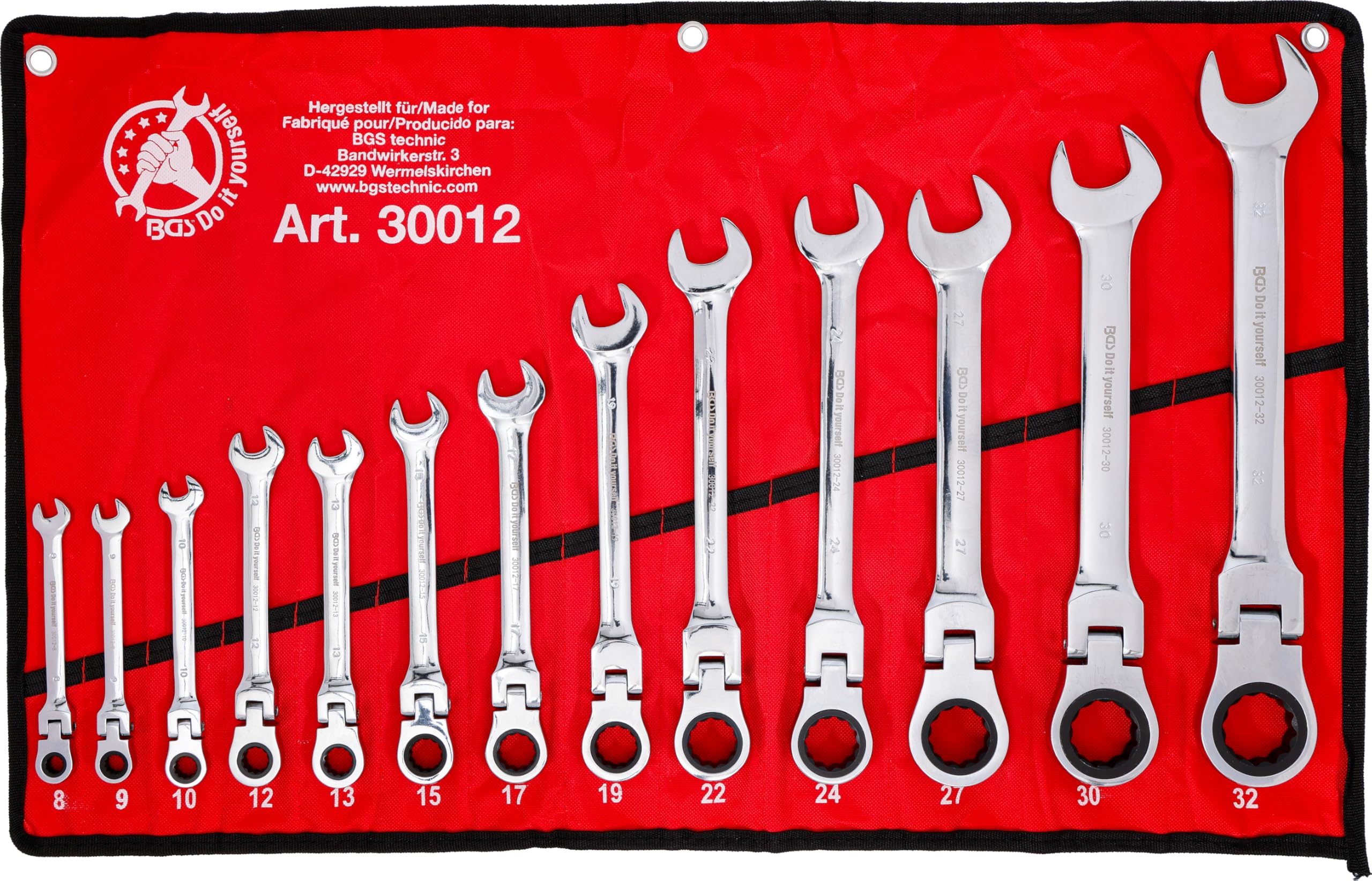 BGS Diy 30012 | Ratchet Combination Wrench Set | flexible Heads | 8 - 32 mm | 13 pcs.