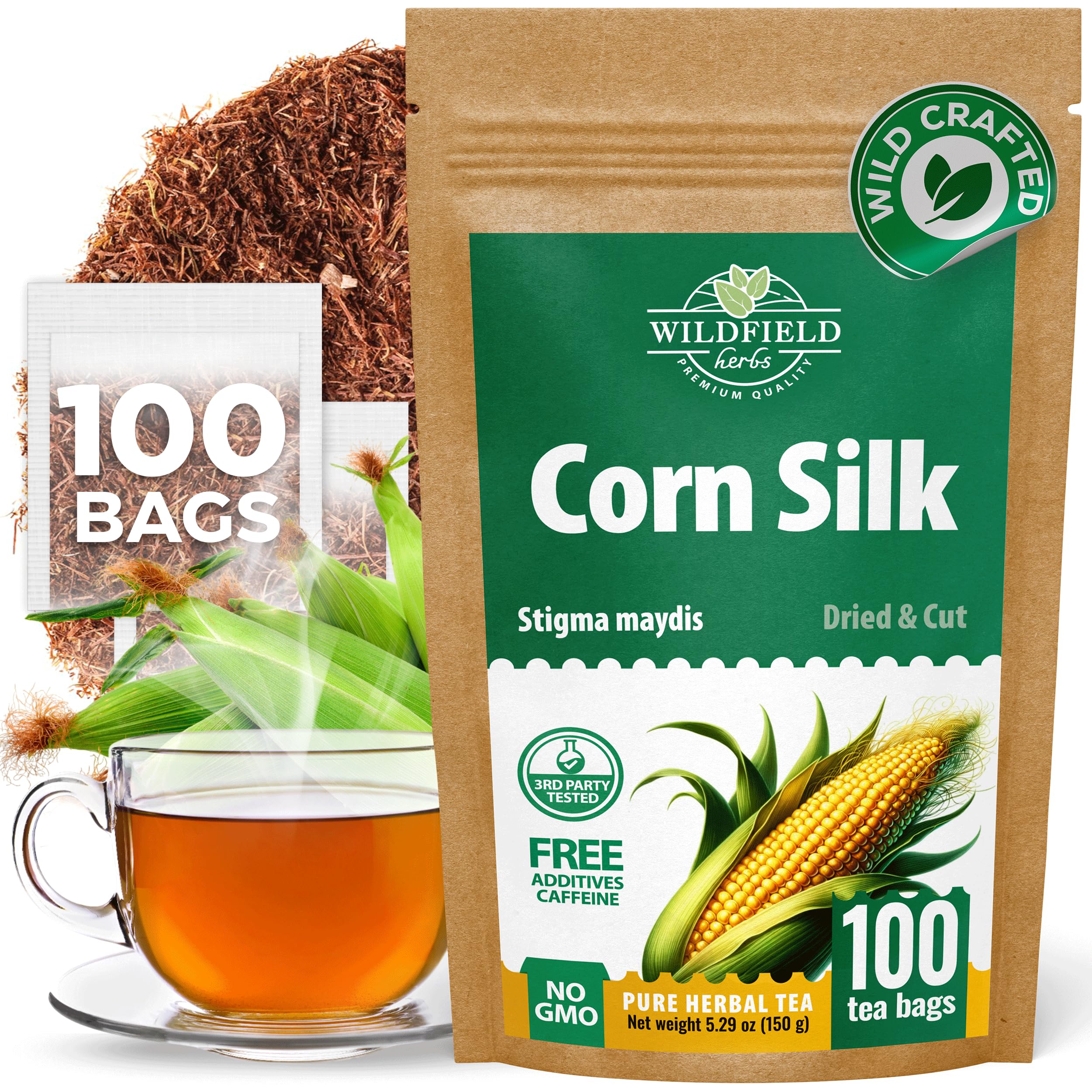 100 Bags Dry Corn Silk Tea Cornsilk Herb (Stigma maydis) - 100 Count 1.5g Tea Bags Corn silk Tea Bags Herbal Barba de maiz (Barba de Elote)
