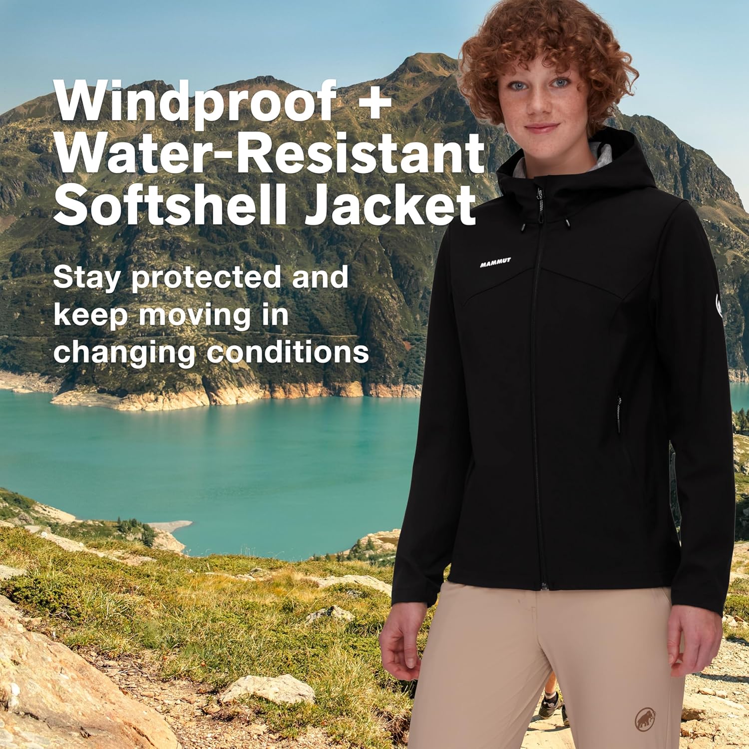 Mammut Womens Outdoor Softshell Hooded Jacket, Windproof and Water Resistant for Hiking and Traveling