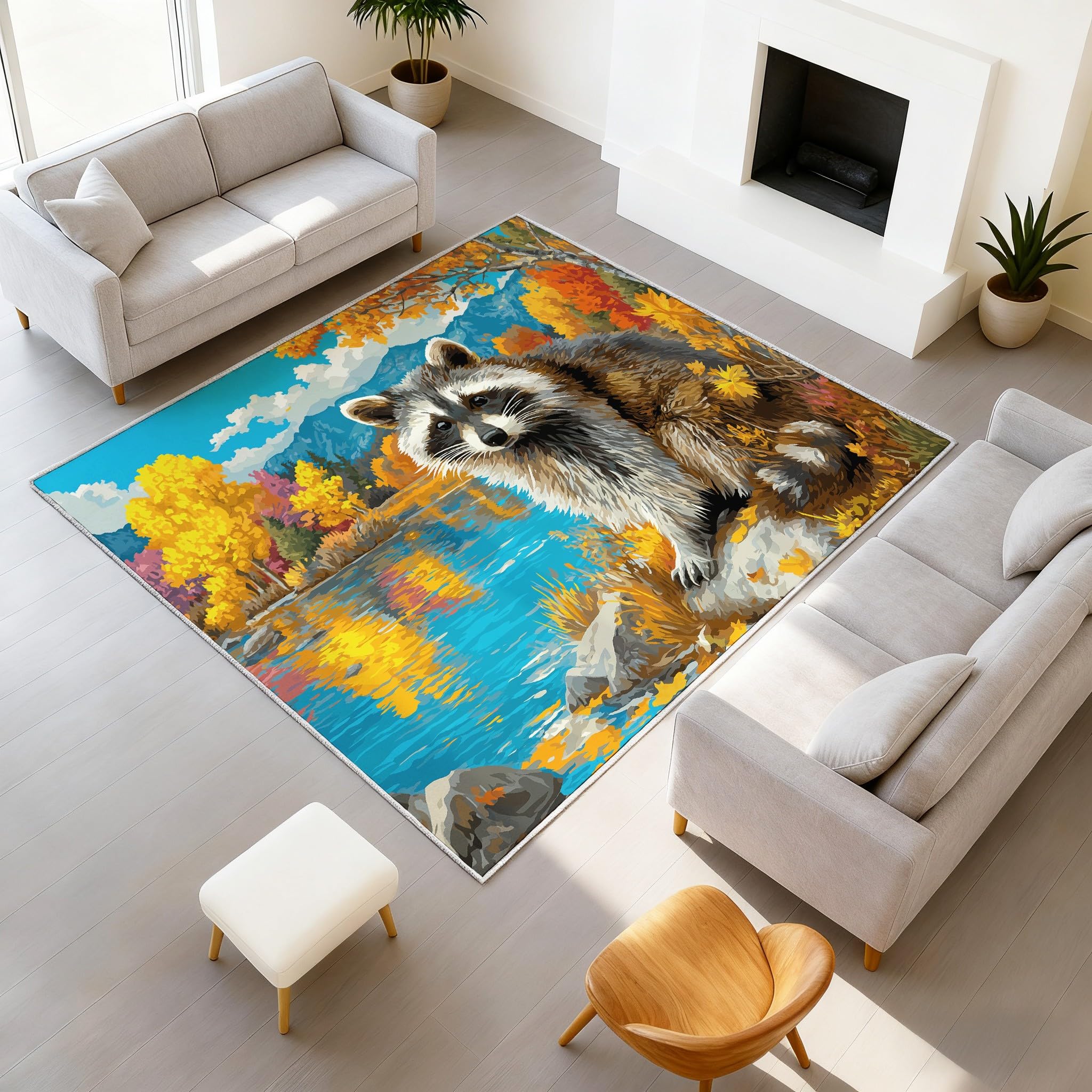 Tapis de salon motif peinture automne pour décorer une entrée chaleureuse