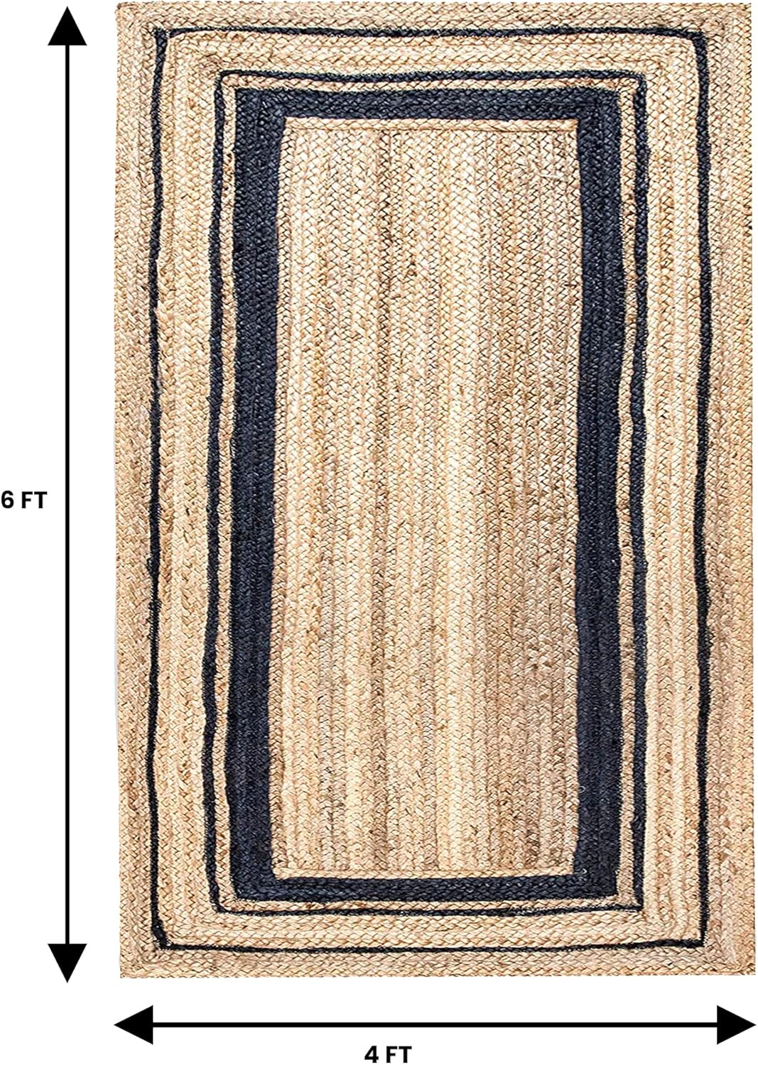 Ractangular Area Rug 10x18 Ft Hand Woven Jute Rugs Modern Black Border Kilim Jute Rug for High Traffic Area Living Room Bedroom Farmhouse Large Space & Home Décor
