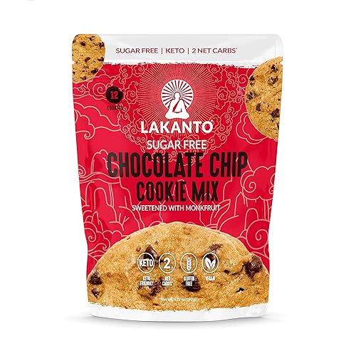 Lakanto Mezcla de galletas con chispas de chocolate sin azúcar endulzada con edulcorante de fruta de monje sin gluten apto para dietas cetogénicas