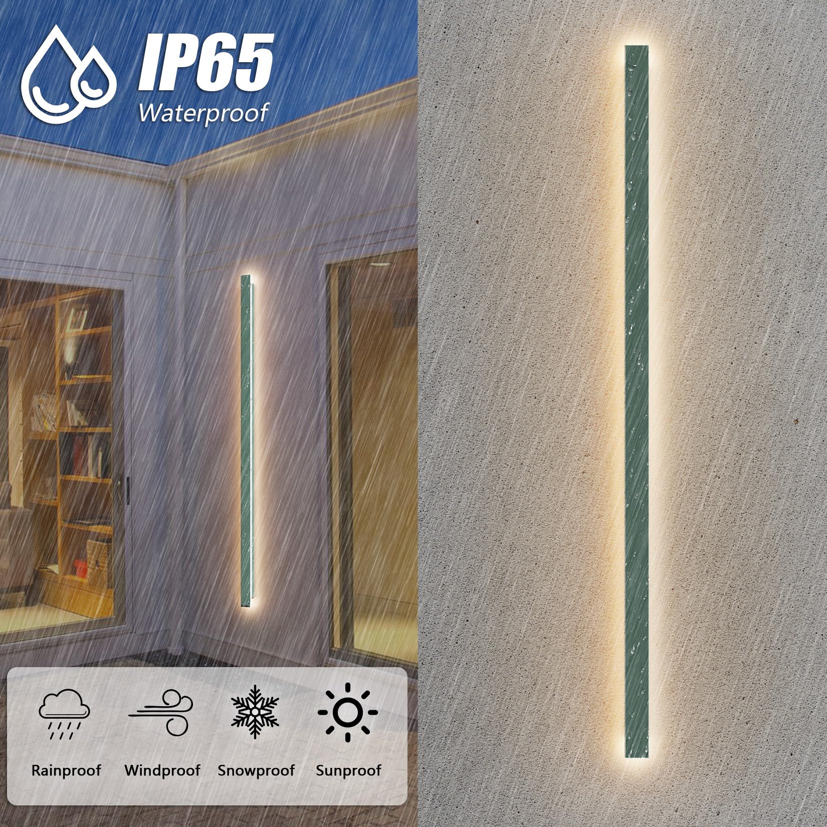 Klighten LED długa lampa zewnętrzna, 150 cm / 45 W wewnętrzna lampa ścienna, antracyt kinkiety ścienne, IP65 nowoczesne żelazne kinkiety, do wejścia do ogrodu tarasu, ciepła biel 3000K