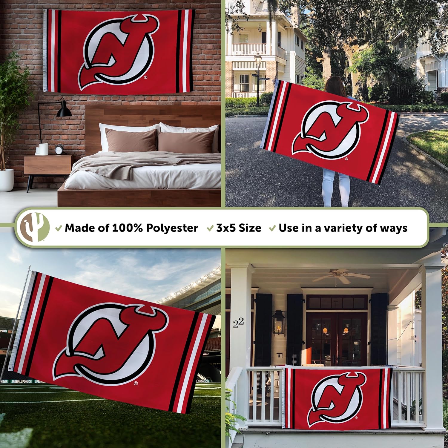 Desert Cactus New Jersey Devils Flag NJ Devils NHL 100% Polyester Indoor Outdoor 3x5 feet National Hockey League Team Flags (Flag A) - Image 3