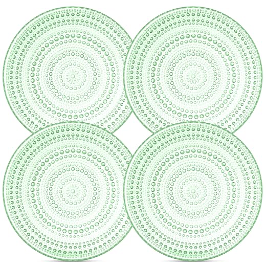 Green Hobnail Dessert Plates Set 4 Pressed Glass 8 Inch