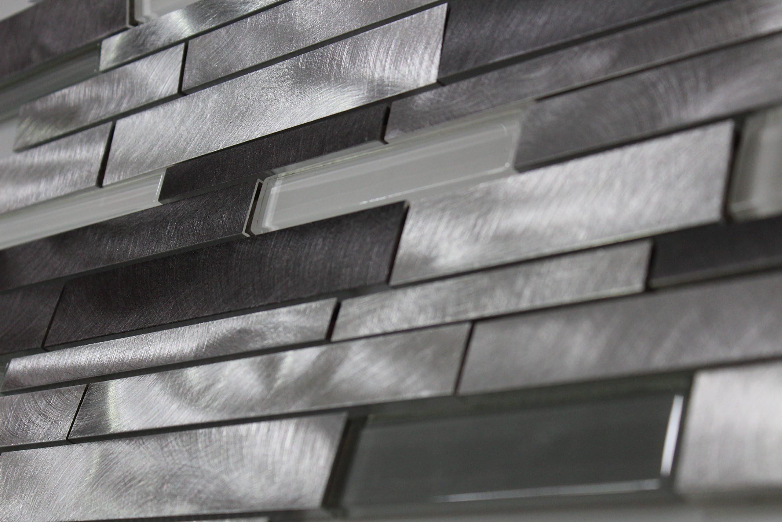 WS Tiles: Twilight Series Interlocking Glass and Aluminum in Gray, Backsplash, Mesh-Mounted Mosaic Tile for Kitchen & Bathroom - 12 in x 12 in x 8mm - Pack of 10 Sheets