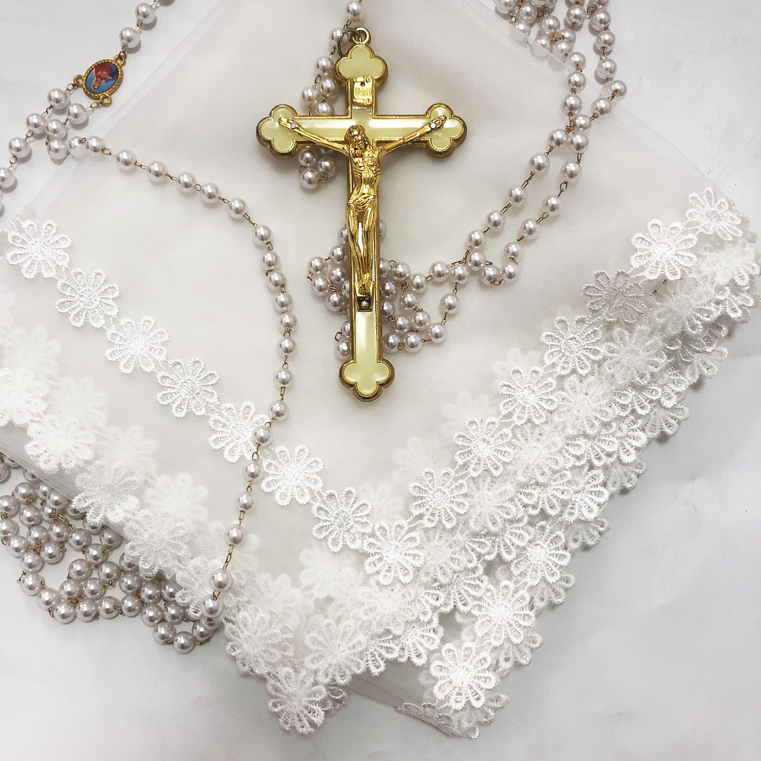 Fight Club Wedding Unity Veil with Pearl Rosary Wedding Unity Cord Lasso Yugal for Filipino Wedding Ceremony