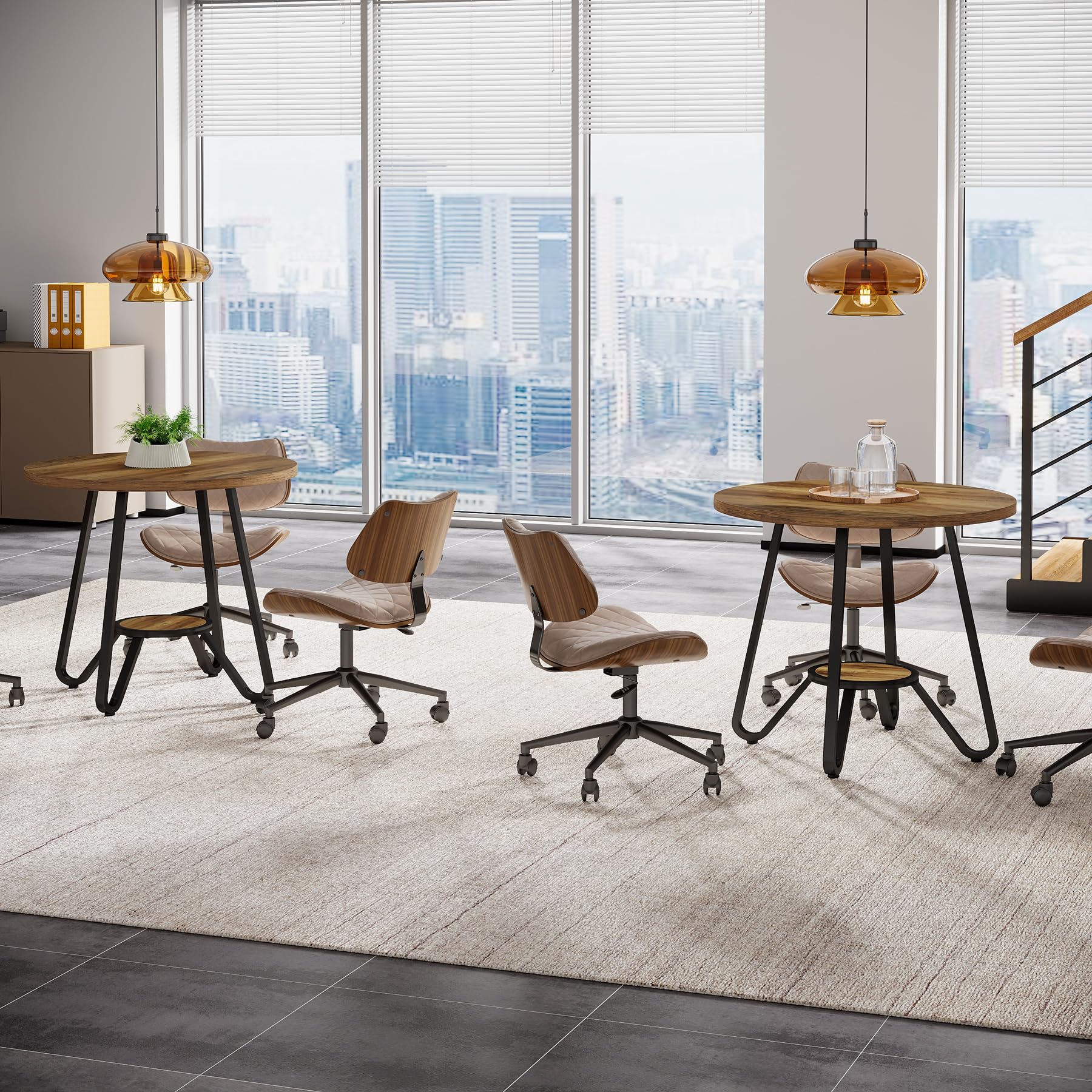 Tribesigns Runder Besprechungstisch 80×80×75 cm, Kleiner Konferenztisch für 2-4 Personen, Kompakter Holztisch für Büro und Arbeitszimmer, Braun