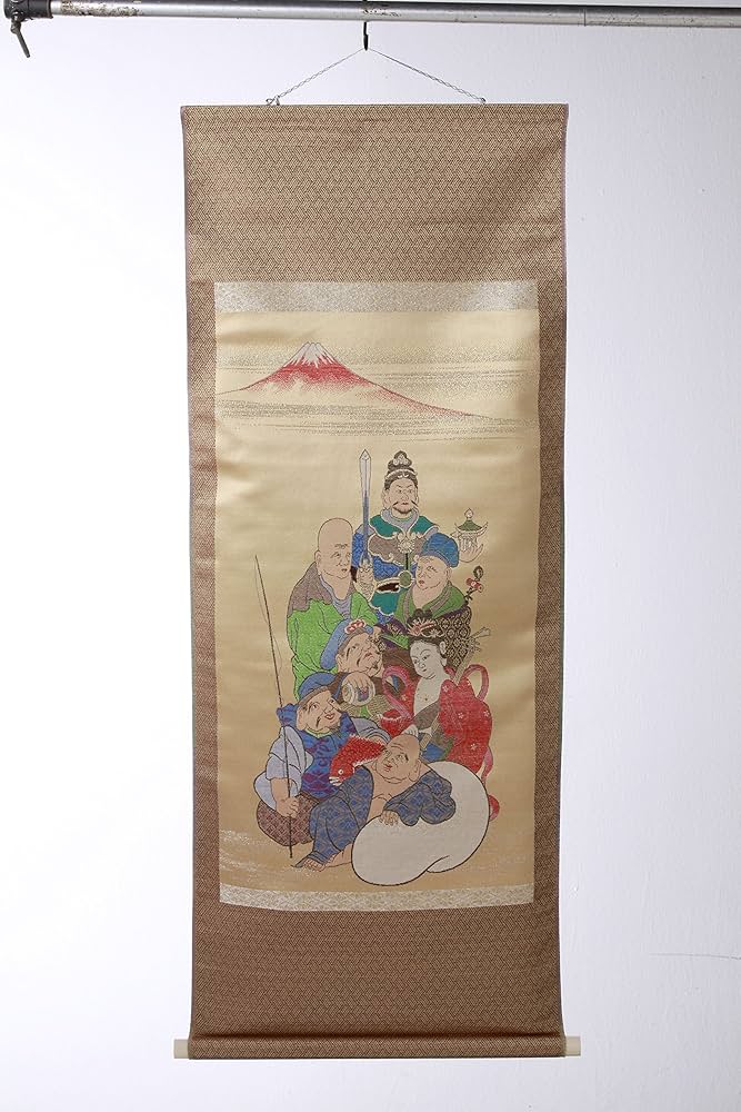 美品　西陣織物　西陣織　七福神 壁掛け　掛軸 浮世絵風 赤フレーム 美品 西陣織物 西陣織 七福神 壁掛け 掛軸 浮世絵風 赤フレーム