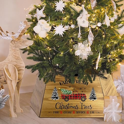 Miniatura 6 de Collar trapezoidal de madera artificial para árbol de Navidad, anillo de árbol de Navidad, collares de árbol de Navidad para árboles artificiales,