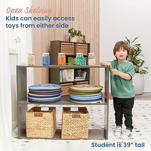 Miniatura 5 de ECR4Kids Streamline Gabinete de almacenamiento de 2 estantes, 30 pulgadas, pantalla de doble cara, gris lavado