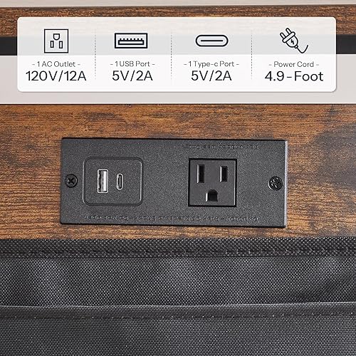 Miniatura 4 de HOOBRO Mesa auxiliar en forma de C con estación de carga, mesa deslizante debajo del sofá con almacenamiento, mesa auxiliar pequeña con marco de