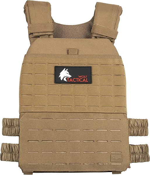 WOLF TACTICAL Adjustable Weighted Vest – WODs, Strength and Endurance Training, Fitness Workouts, Running (Tan)