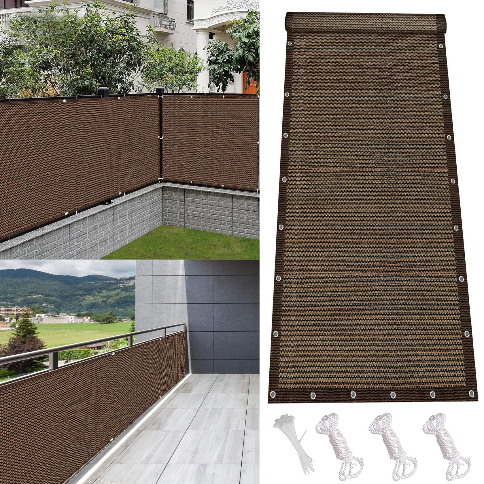 AMZYU Recinzione Copertura per Balcone 75 x 1000 cm Protezione della Privacy Oscurante Recinzione Giardino con Fascette per Patio Privacy, Verde Scuro