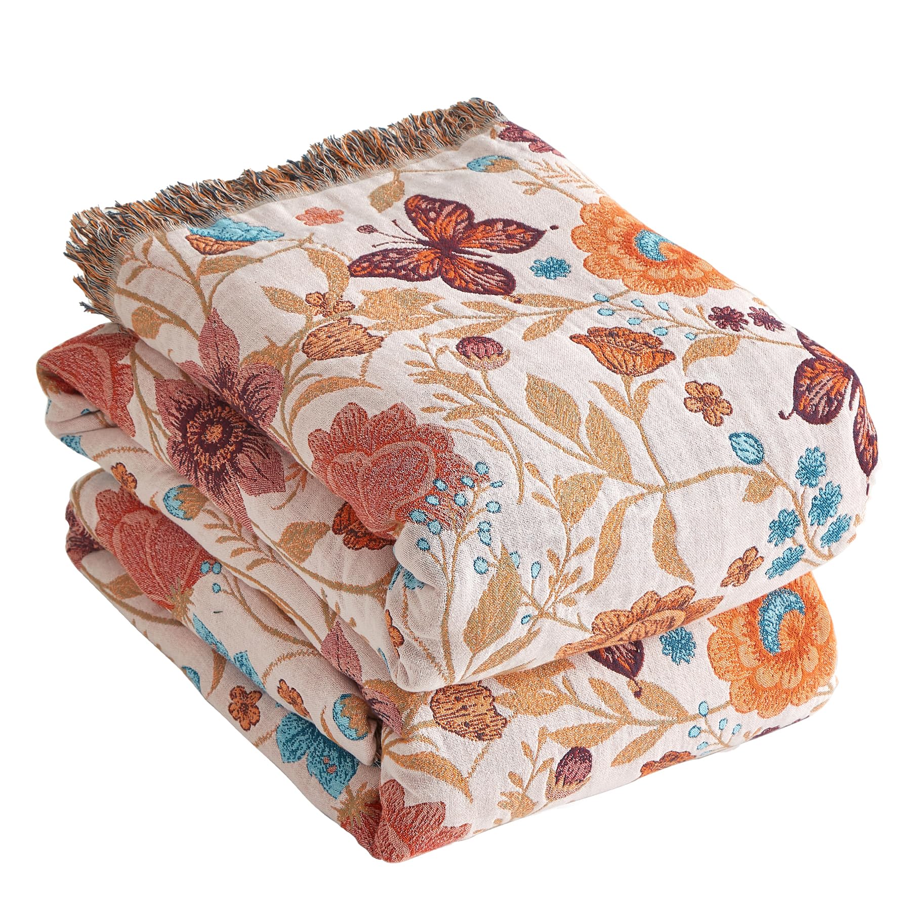 Bailix Premium Boho Tagesdecke 100% Baumwolle- Kuscheldecke mit Fransen- Doppelseitige Musselin Boho Decke