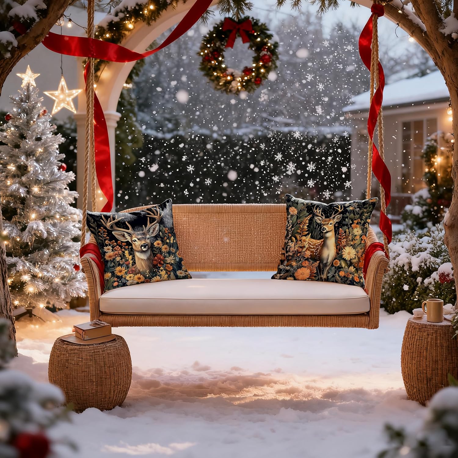 William Morris Inspired-Vintage Floral Deer Pillow Covers 18x18 Set of 2,Dark Cottagecore Decor,Aesthetic Rustic Wildflower Botanical Deer Decorative Pillow Covers for Home Living Room Bedroom - Image 6