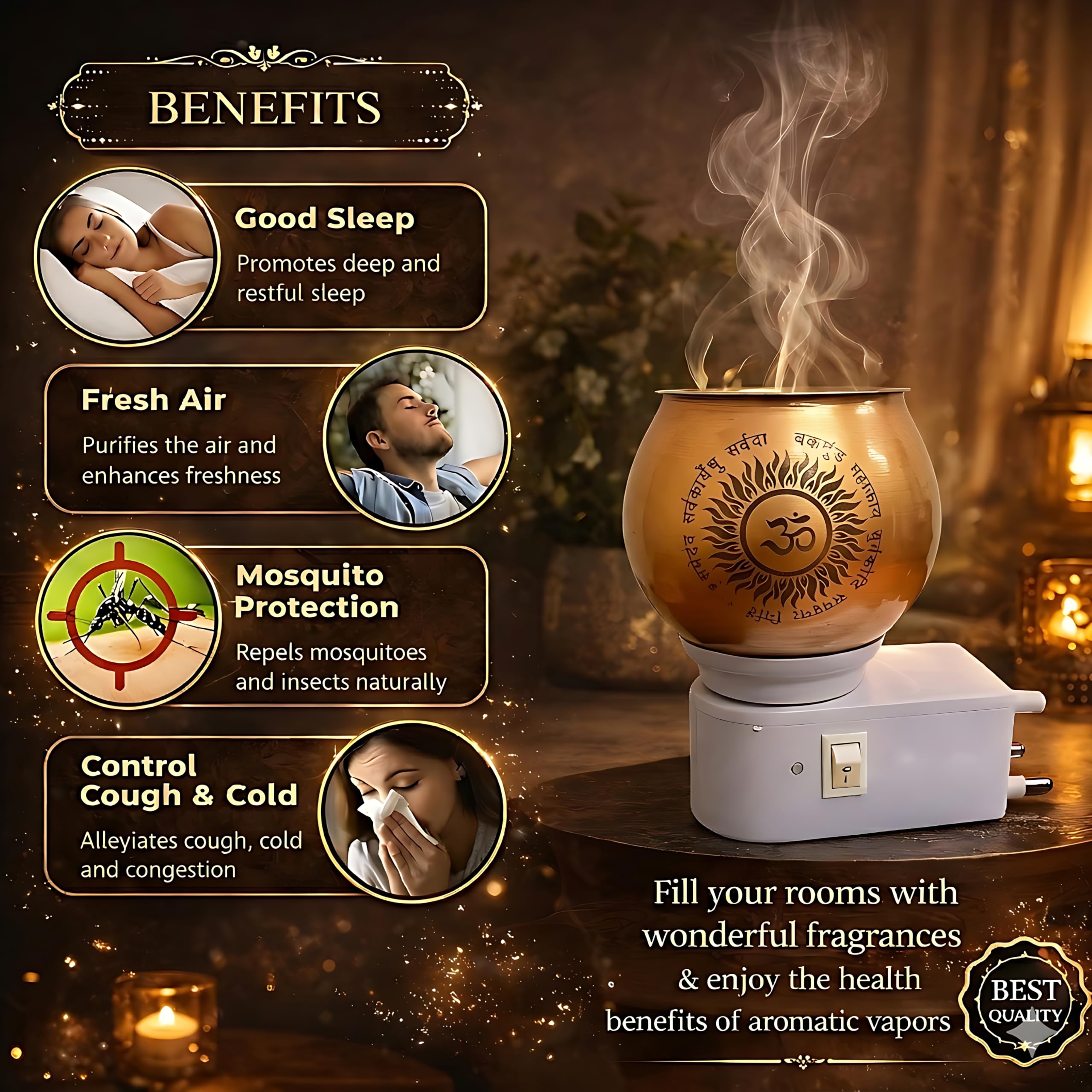 Electric Glass Kapoor Dani with Auto Cut-Off | Smokeless Camphor Burner with Night Lamp | Glass Aroma Diffuser for Home, Mandir & Pooja Room | Loban Dhoop Dani | Spiritual Fragrance & Meditation Decor 2