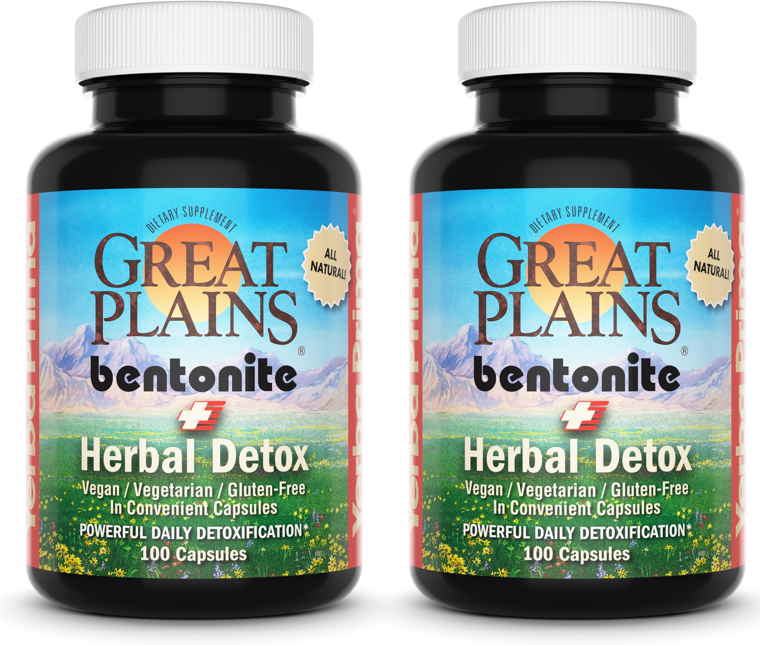 Great Plains Bentonite Clay Caps Plus Herbal Detox (Pack of 2) - Food Grade - Liver & Colon Cleanse Supplement Capsules