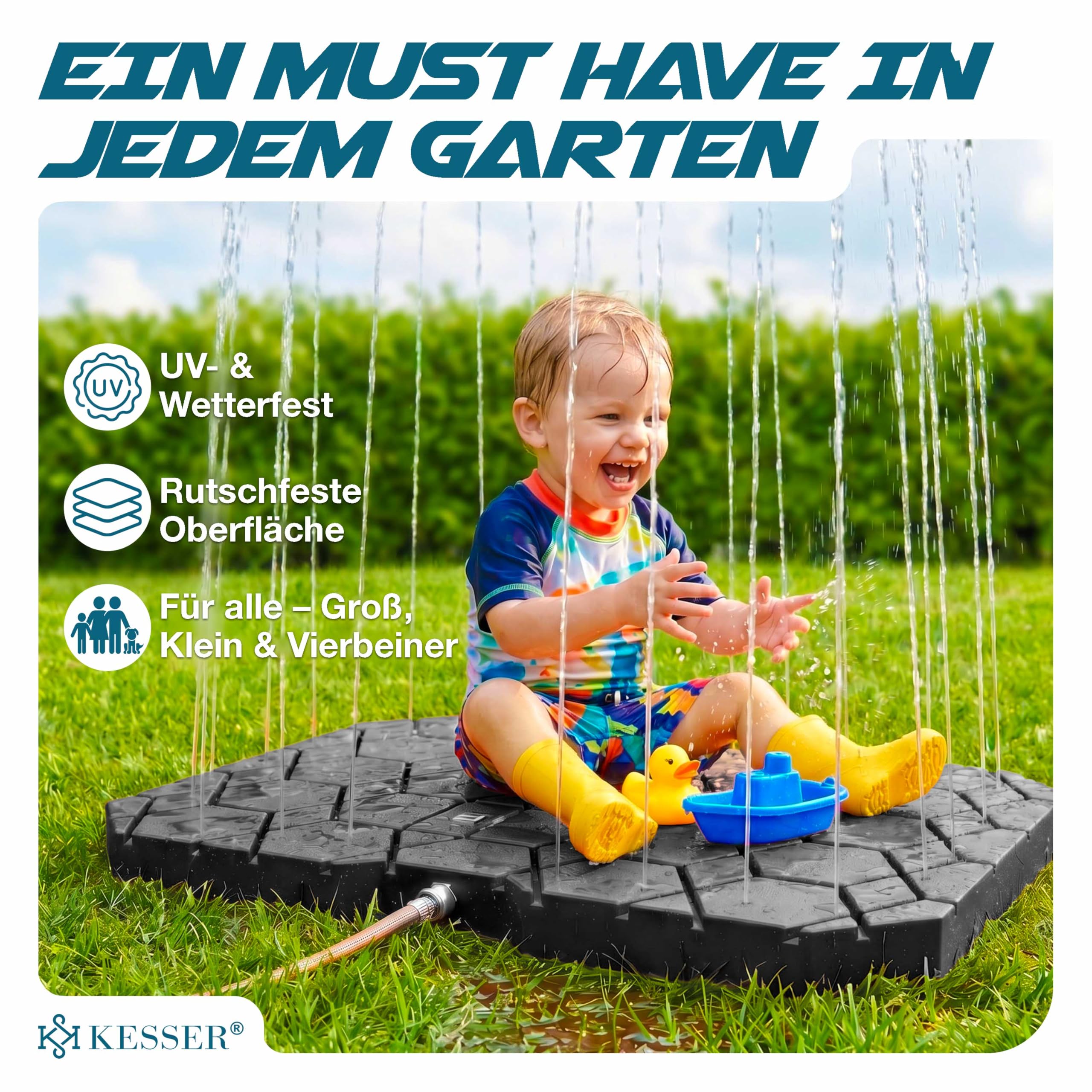 KESSER® Bodendusche Geo Gartendusche, Dusche für alle - Groß, Klein & Vierbeiner, rutschfest, UV- & Wetterfest, Rostfrei & Schimmelresistent, Steuerung über Fußrad, Inklusive Zubehör, Anthrazit