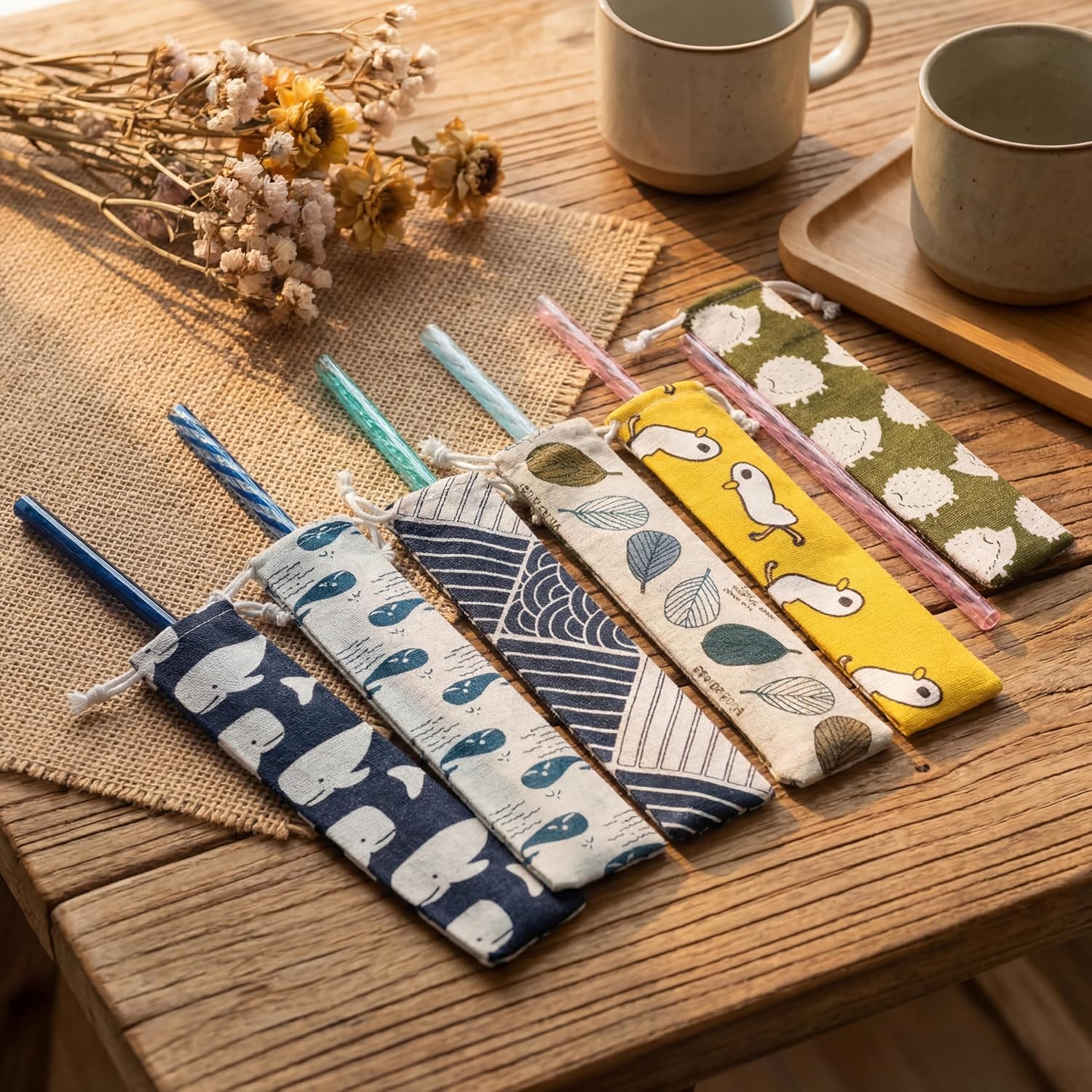 Outus 20 Pcs Straw Carrying Case Chopstick Bag Canvas, Nature Beige Mix image 5