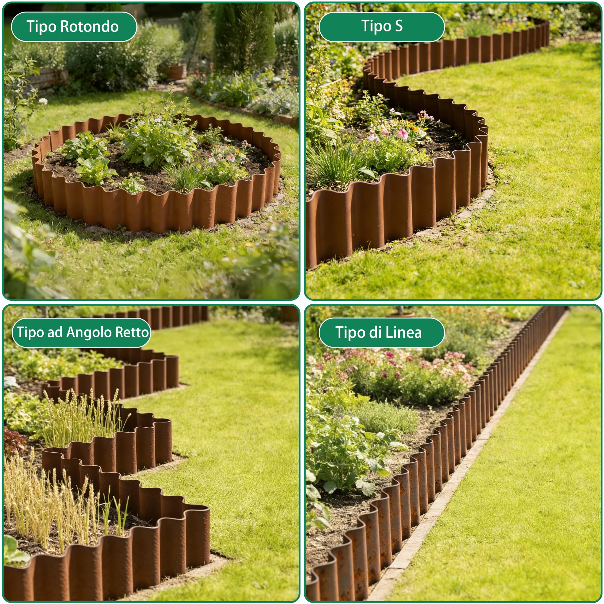Bordura per Giardino in Metallo 6 m - Bordura per Aiuola in Metallo, Altezza 15 cm - Installazione Facile - Bordo per Prato in Ruggine
