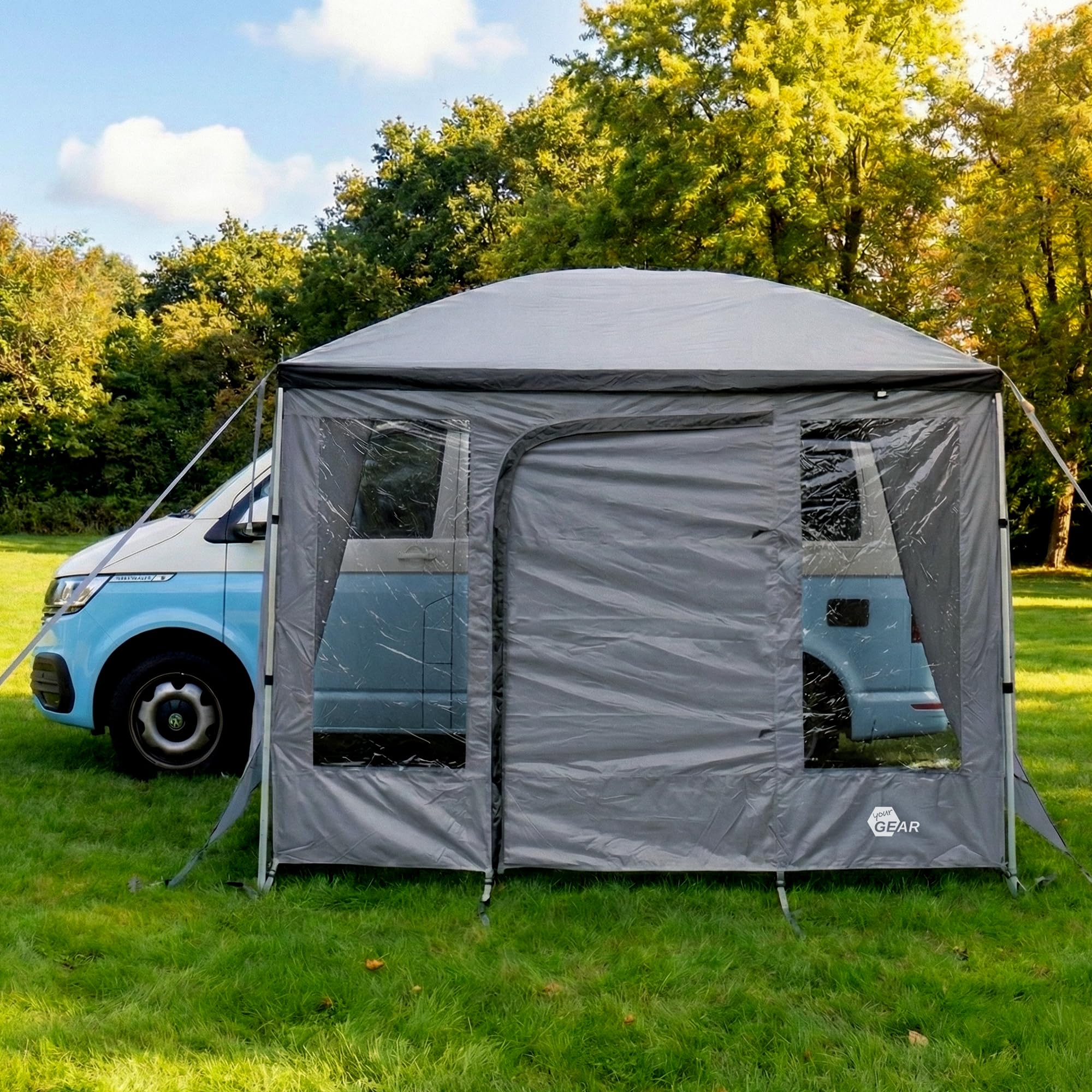 your GEAR Parasol - Auvent pare-soleil pour Bulli, Multivan, camping-car, 260 x 260 cm, 2 parois latérales ou your GEAR Paroi avant - 260 x 235 cm Paroi avant avec porte et fenêtre (paroi avant pour