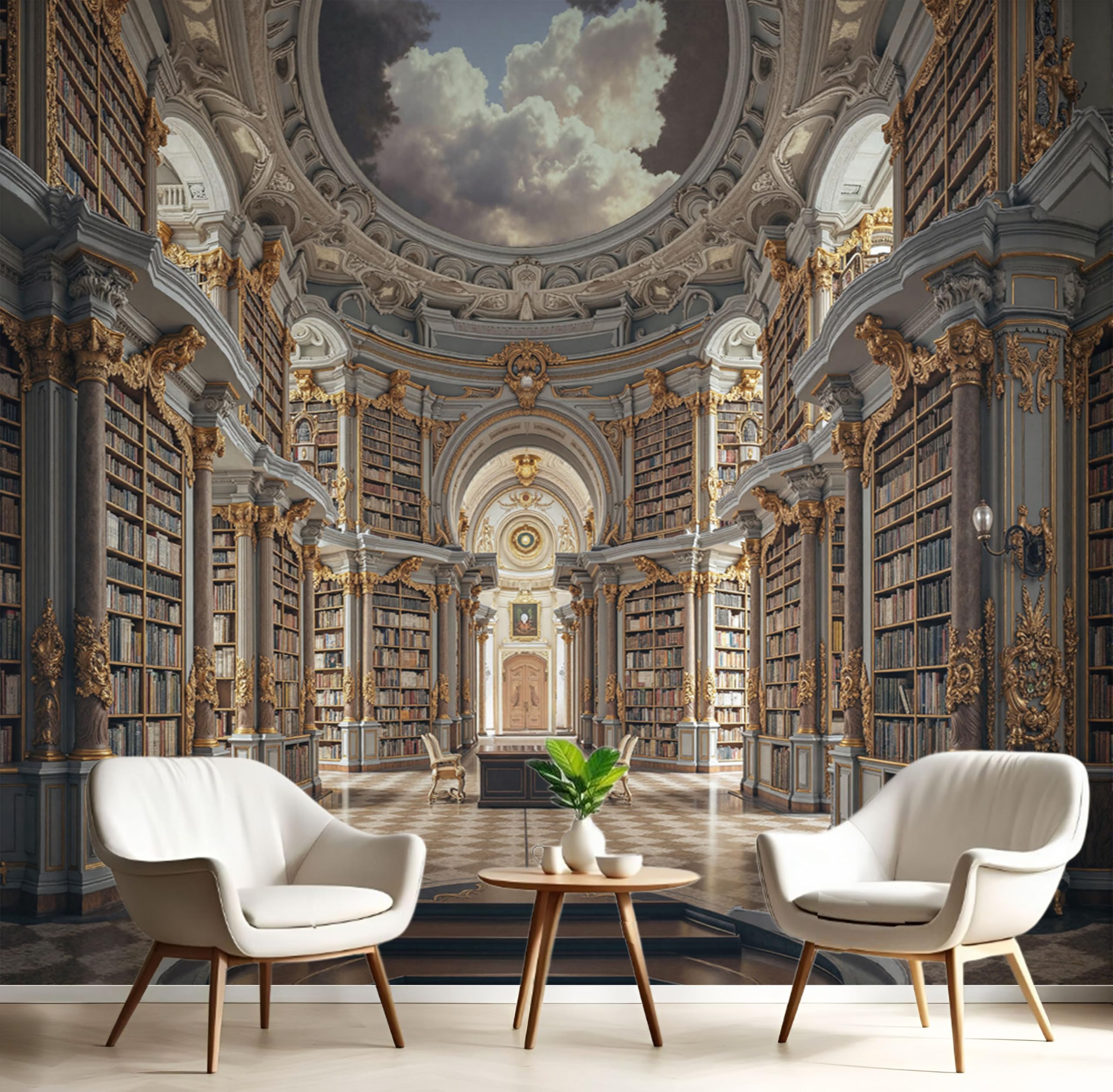 Papier Peint Panoramique Bibliothèque Médiévale Grand Effet Petit Mur