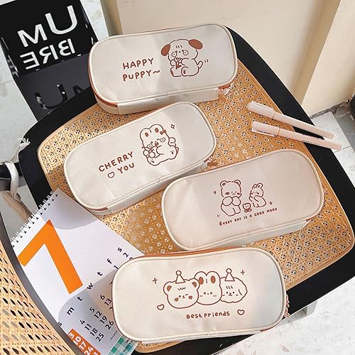 Miniatura 8 de Lindo estuche de lápices Kawaii, material escolar, estético, bonito estuche para lápices estacionarios para niñas (beige-C)