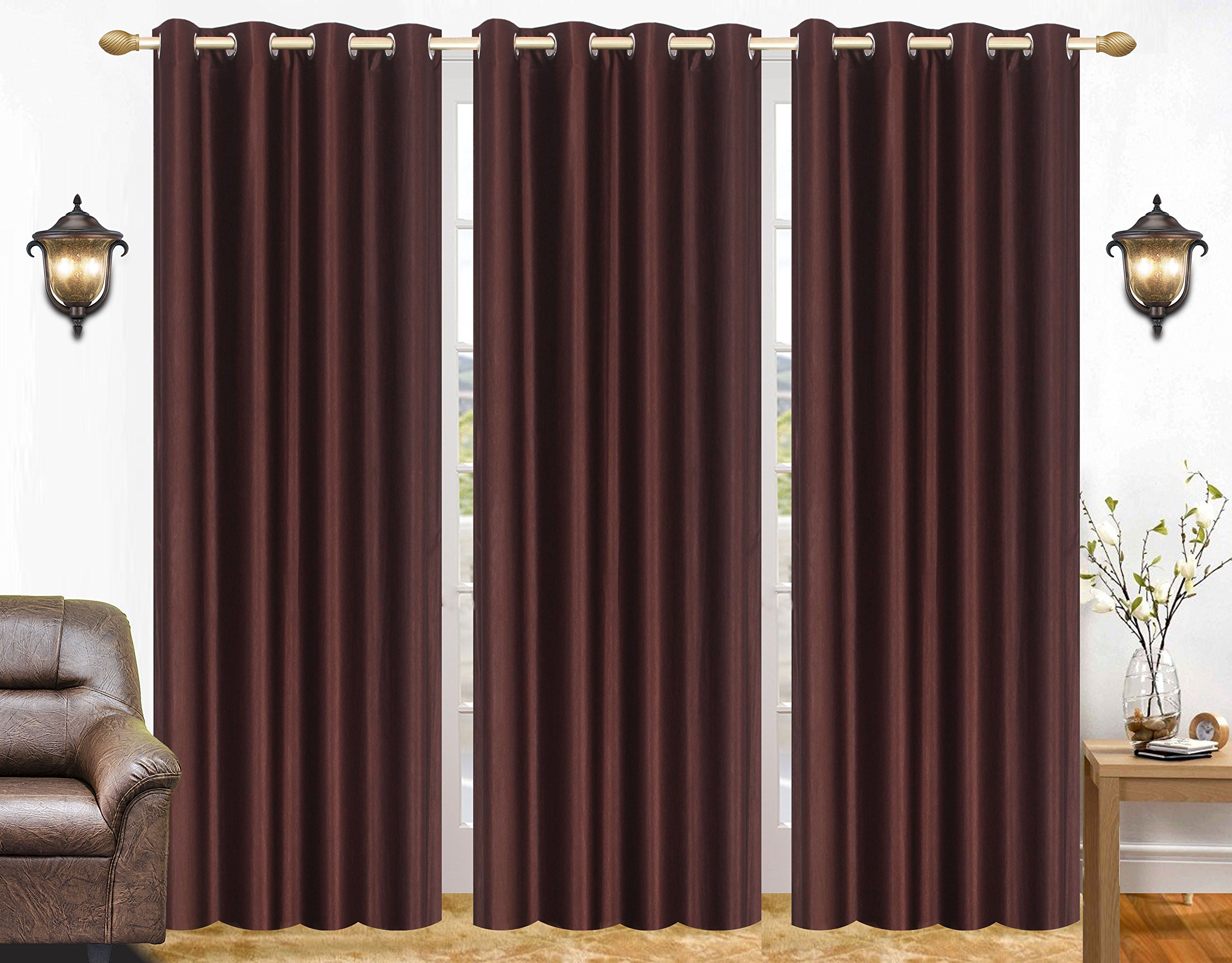 Polyester Brown Door Curtains 7 Feet (Set of 3)-image-34