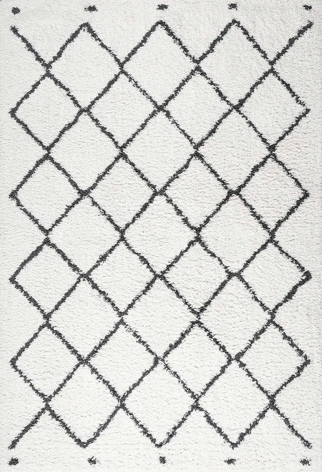 JONATHAN Y MOH410A-5 Cami Moroccan Style Diamond Shag Indoor Area-Rug Bohemian Contemporary Geometric Easy-Cleaning Bedroom Kitchen Living Room Non Shedding, 5 X 8, White/Black