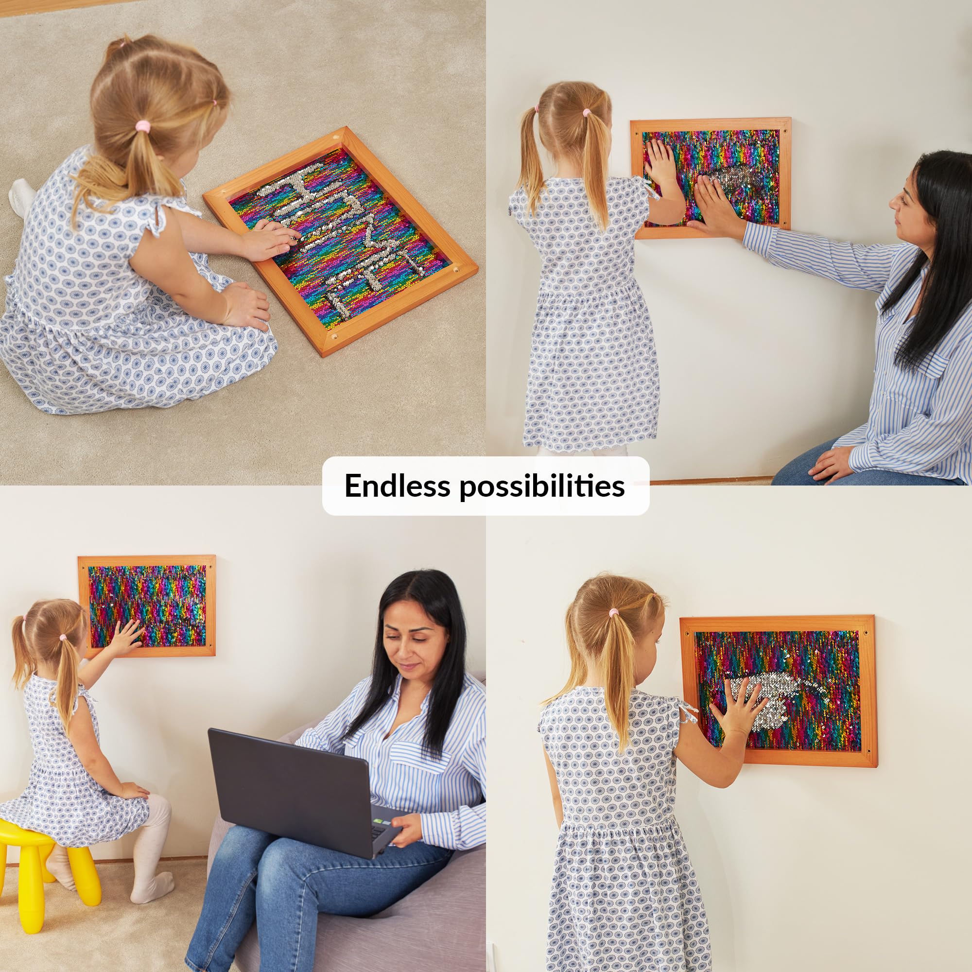 ODOXIA Paillettenwand 1er-Pack | Wendbare Pailletten-Tafel für Kinder | Sensorische Pailletten-Stoffwand | Flip-Sequin-Board | Wand- und Raum-Sensorik-Board