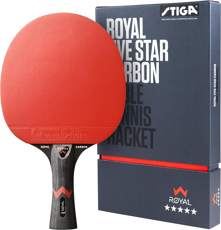 Stiga Royal 5-Star Table Tennis Pro Raqueta de Ping Pong de Carbono, Negro/Rojo