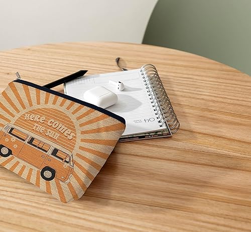 Miniatura 4 de Ayxvt Here Comes the Sun Retro 70s Hippie Orange Bus Sunshine Ray Cosméticos Bolsa de maquillaje de mujer decorativa, Amarillo