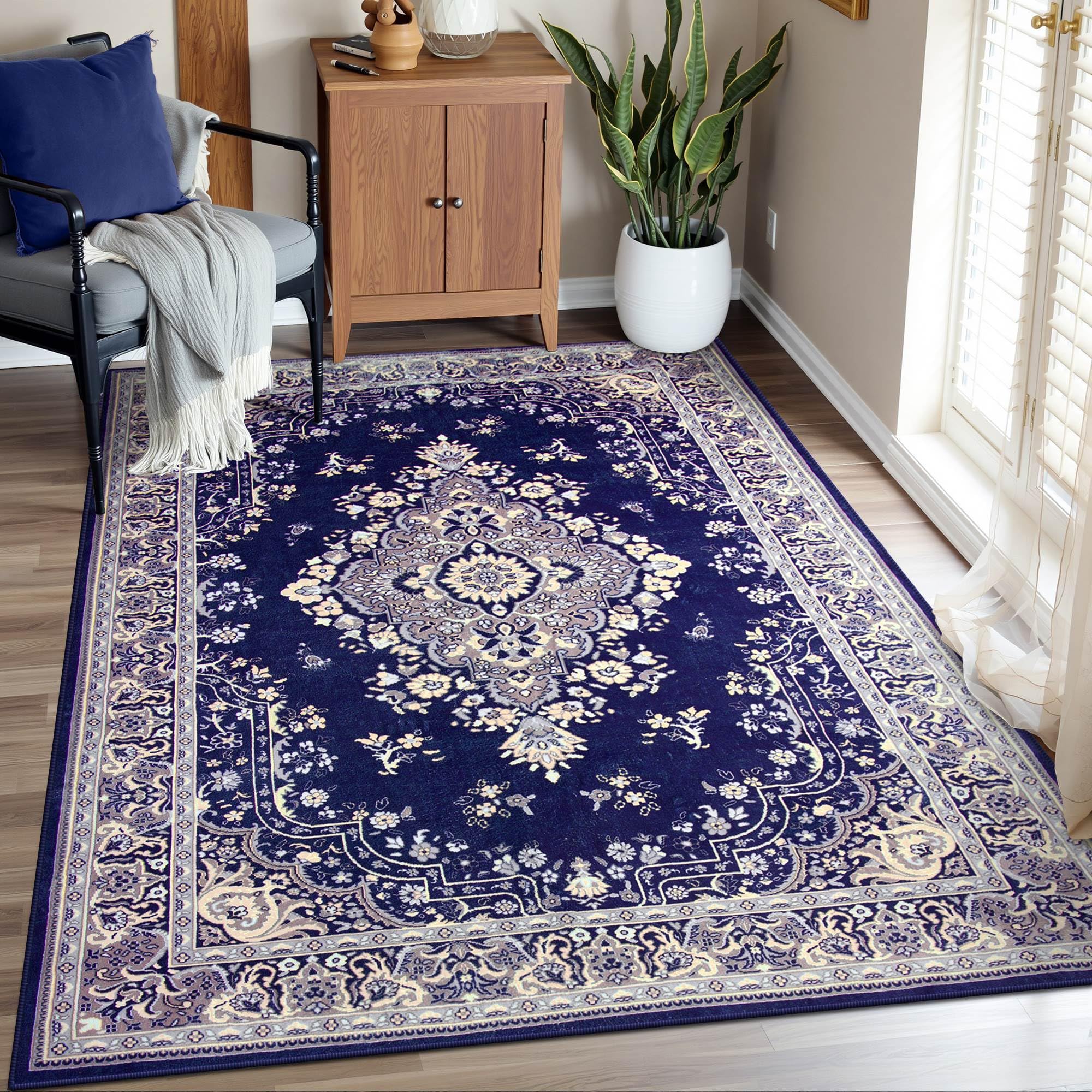 CRYPTOLITE Vintage Area Rug 5x8 Rugs, Machine Washable Vintage Area Rug Non-Slip Low Pile Large Rug for Living Room, Bedroom, Farmhouse, Dining Room,